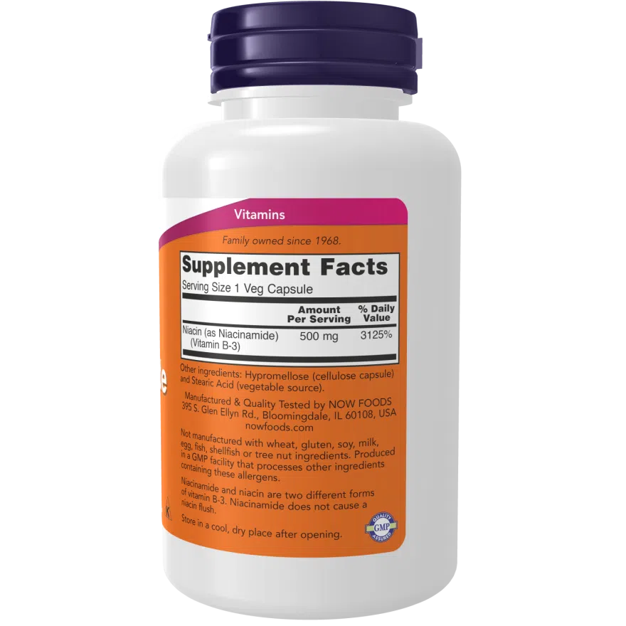 NOW Niacinamide 500mg Vitamin B3 Supplement - Supports Skin Health & Metabolism - Perfect for Daily Wellness & Skincare Routine