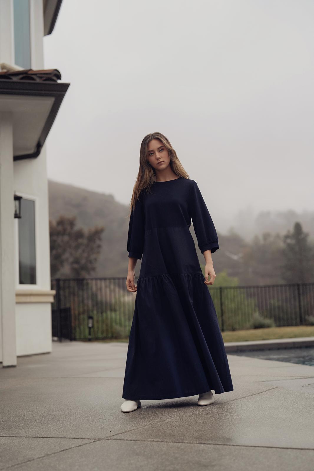 Elegant Navy Blue Waisted Maxi Dress for Women - Perfect for Weddings, Parties & Summer Vacations
