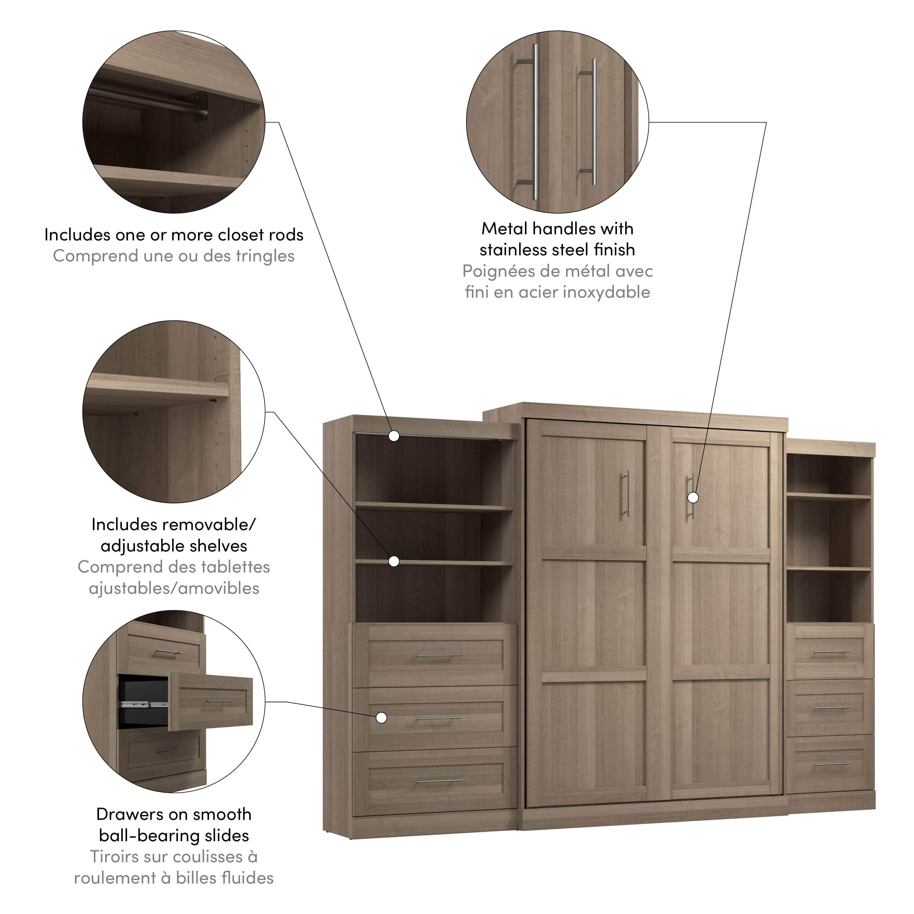 Pur Queen Murphy Wall Bed with 2 Storage Units & Drawers (126