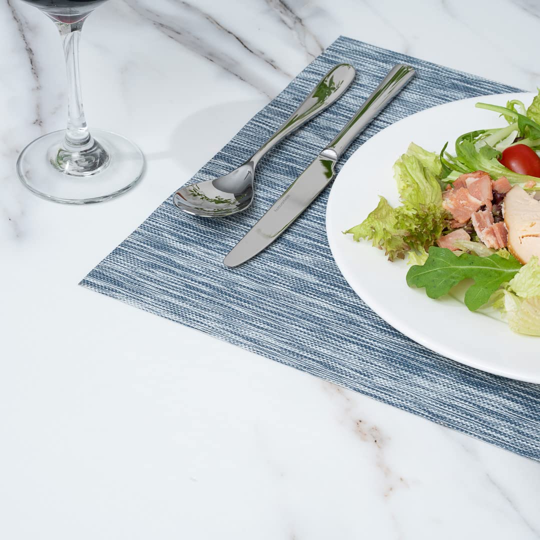Premium 16x12 Inch Woven Vinyl Placemats Set of 6 - Stain-Resistant, Easy Clean Rectangle Table Mats for Dining Room & Restaurants | Elegant Gray Home Decor for Everyday Meals & Dinner Parties