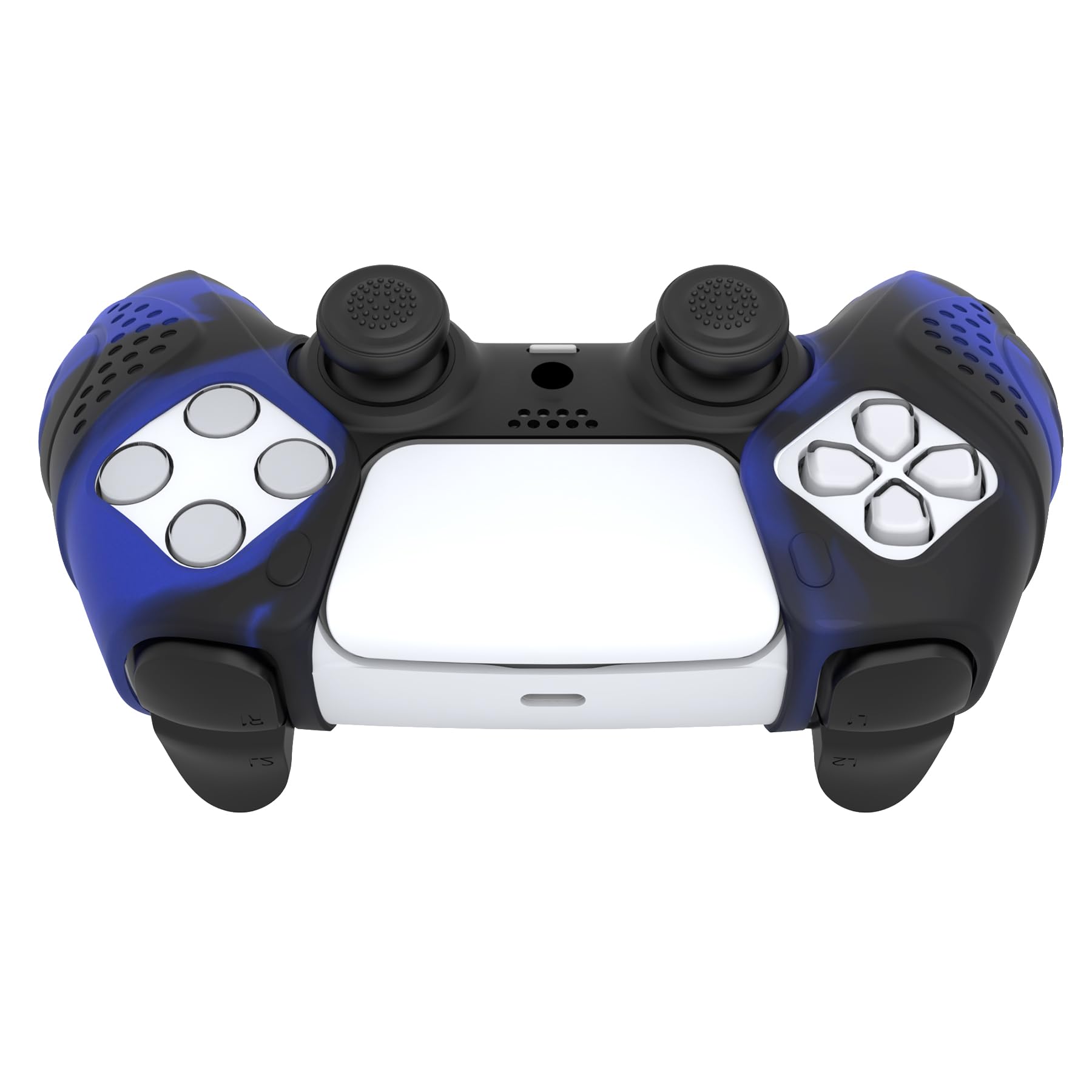 PlayVital Anti-Slip Silicone Cover for PS5 Controller - Protective Grip Skin Case Compatible with Charging Station (Guardian Edition, Blue & Black) - Perfect for Gaming, Travel, and Long Play Sessions