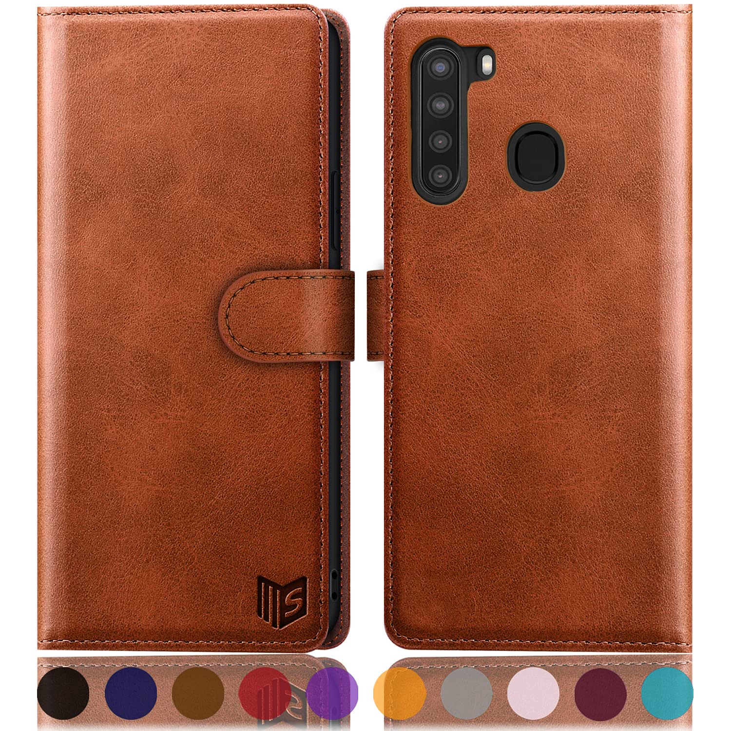 SUANPOT Samsung Galaxy A21 Leather Wallet Case with RFID Blocking & Credit Card Holder - Flip Folio Book PU Phone Cover - Shockproof Protective Wallet Case for Men & Women - Perfect for Work, Travel & Daily Use