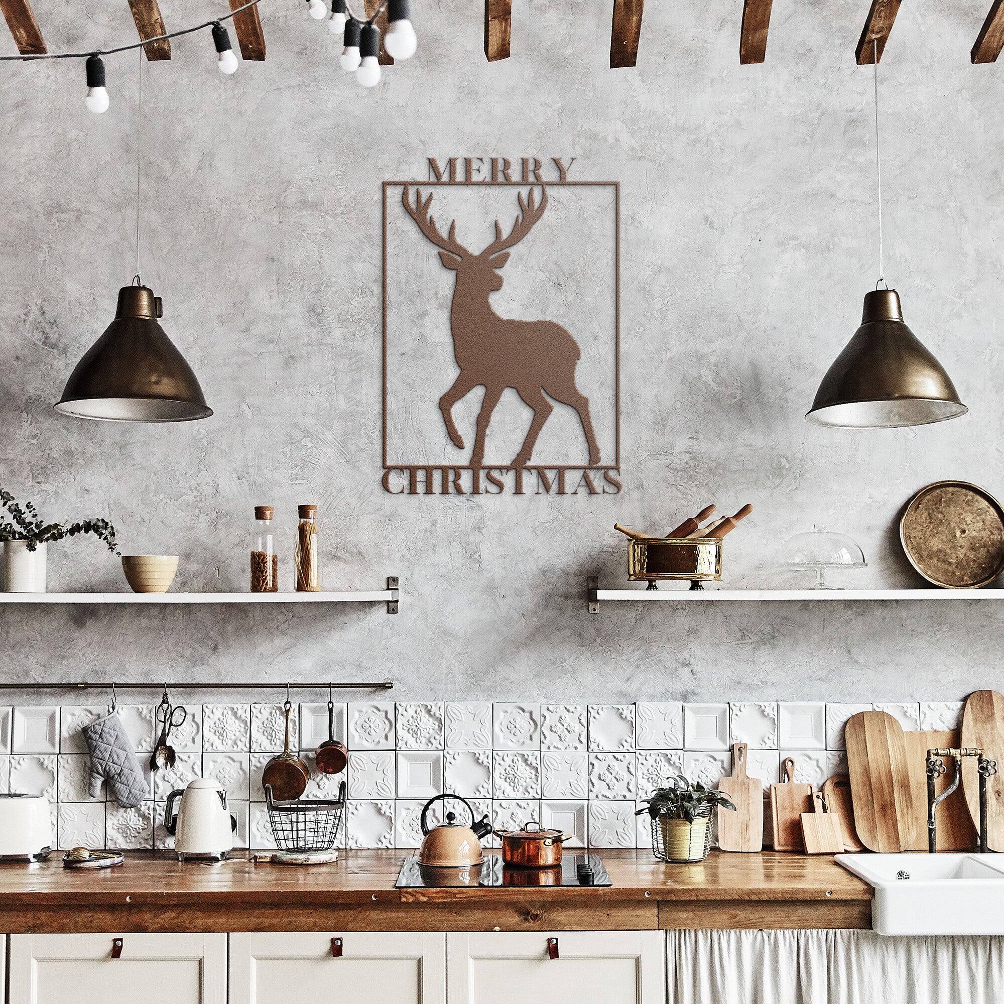 Merry Christmas Metal Wall Art Decor - Holiday Steel Seasonal Home Decor for Living Room, Bedroom & Office