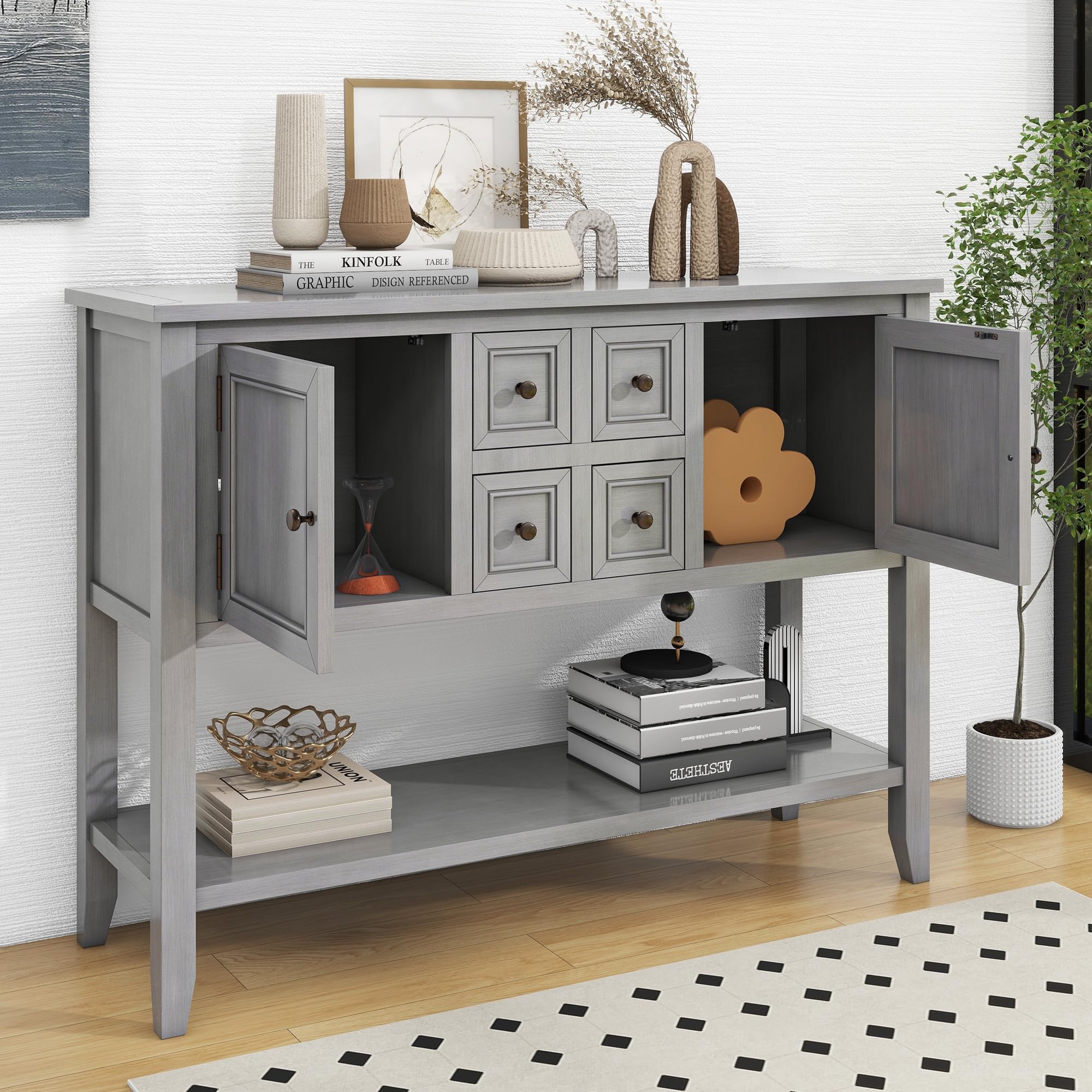 Harper & Bright Buffet Table with Drawers & Cabinets - Kitchen Storage & Sideboard for Dining Room (Antique Grey)