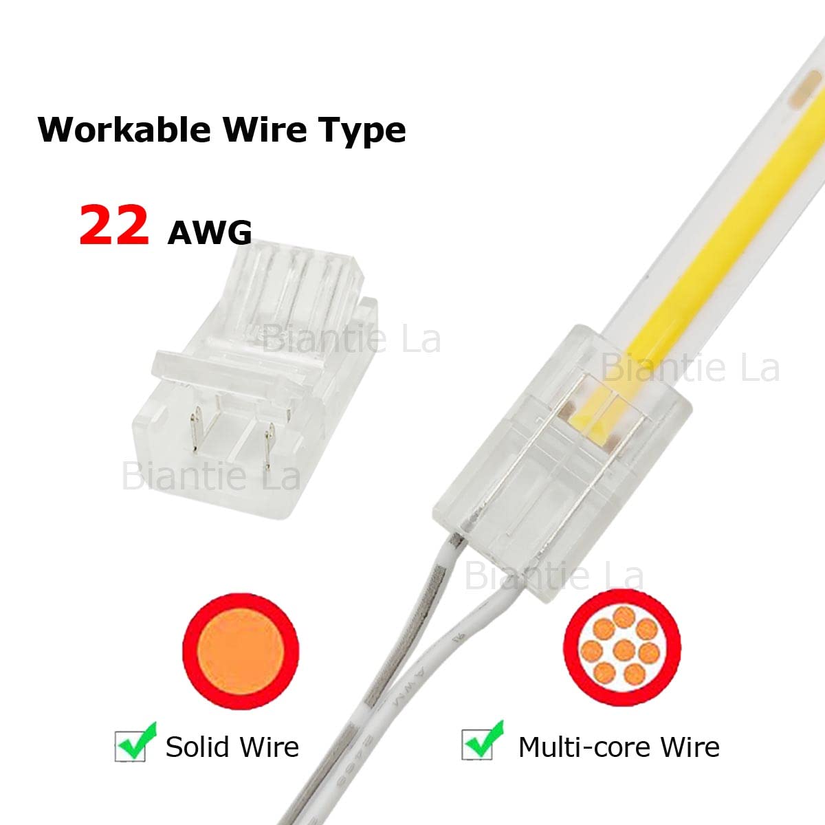 Masterwon 2-Pin COB LED Strip Connectors 8mm - Solderless Adapter Terminal for 12V High Density LED Light Strips - Easy Extension Connection for Home, Office & Commercial Lighting
