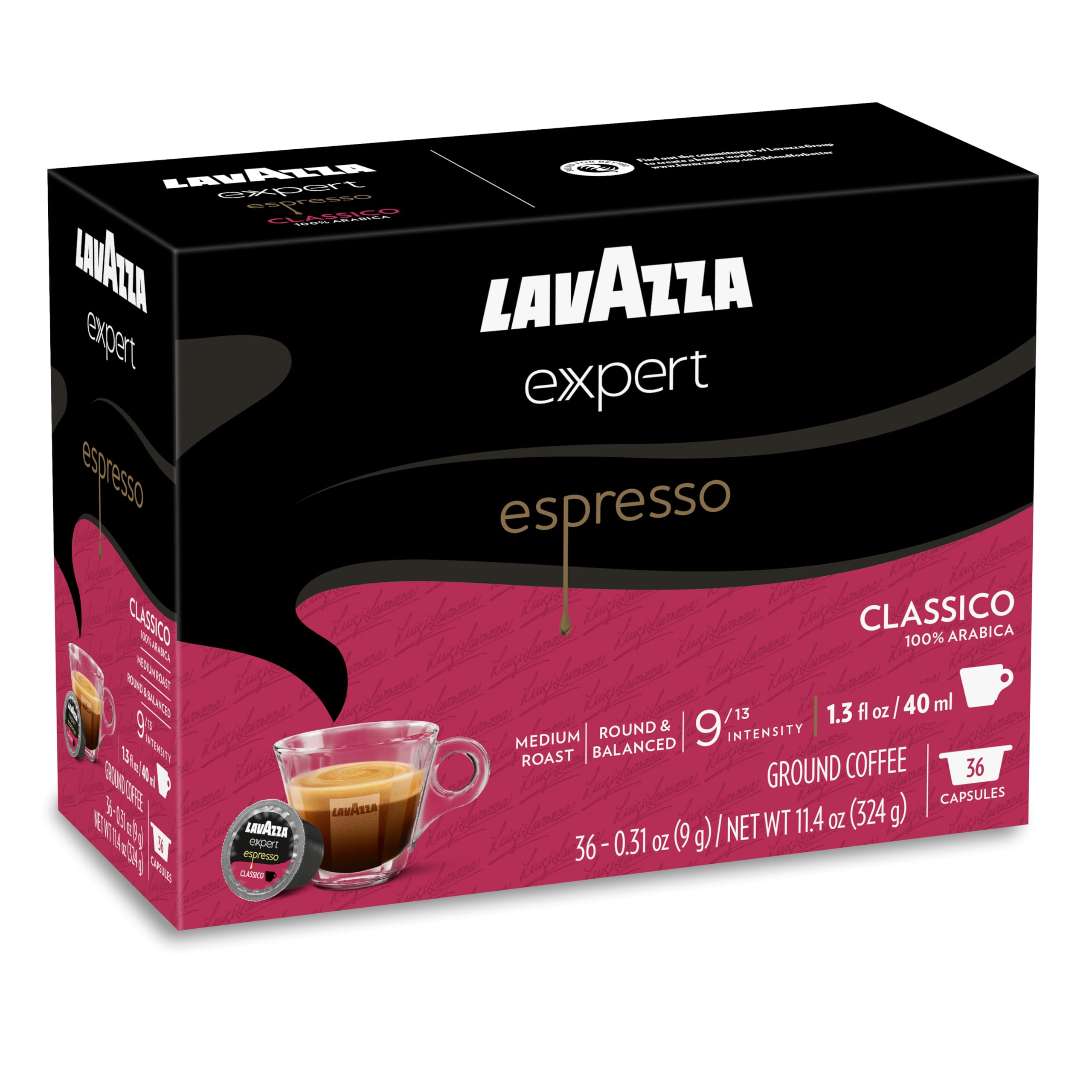 Lavazza Expert Espresso Aroma Più Coffee Capsules - 36 Pack of Premium Italian Espresso Pods for Nespresso Machines | Perfect for Home Brewing, Office Use & Gifts