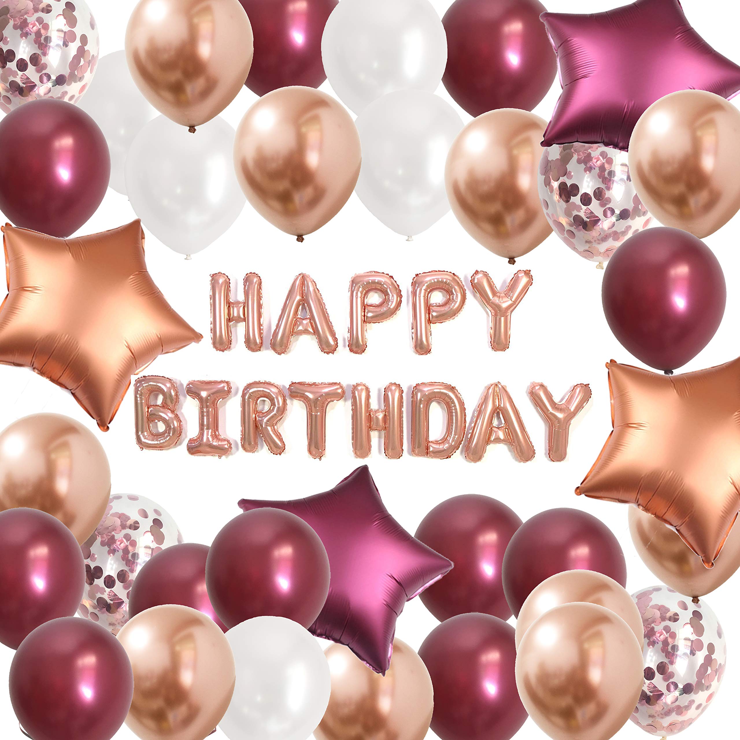 Happy Birthday Balloons for Women - Rose Gold & Burgundy Foil Balloon Letter Banner Kit | Birthday Party Decorations Supplies | Perfect for Birthday Parties, Baby Showers & Anniversary Celebrations