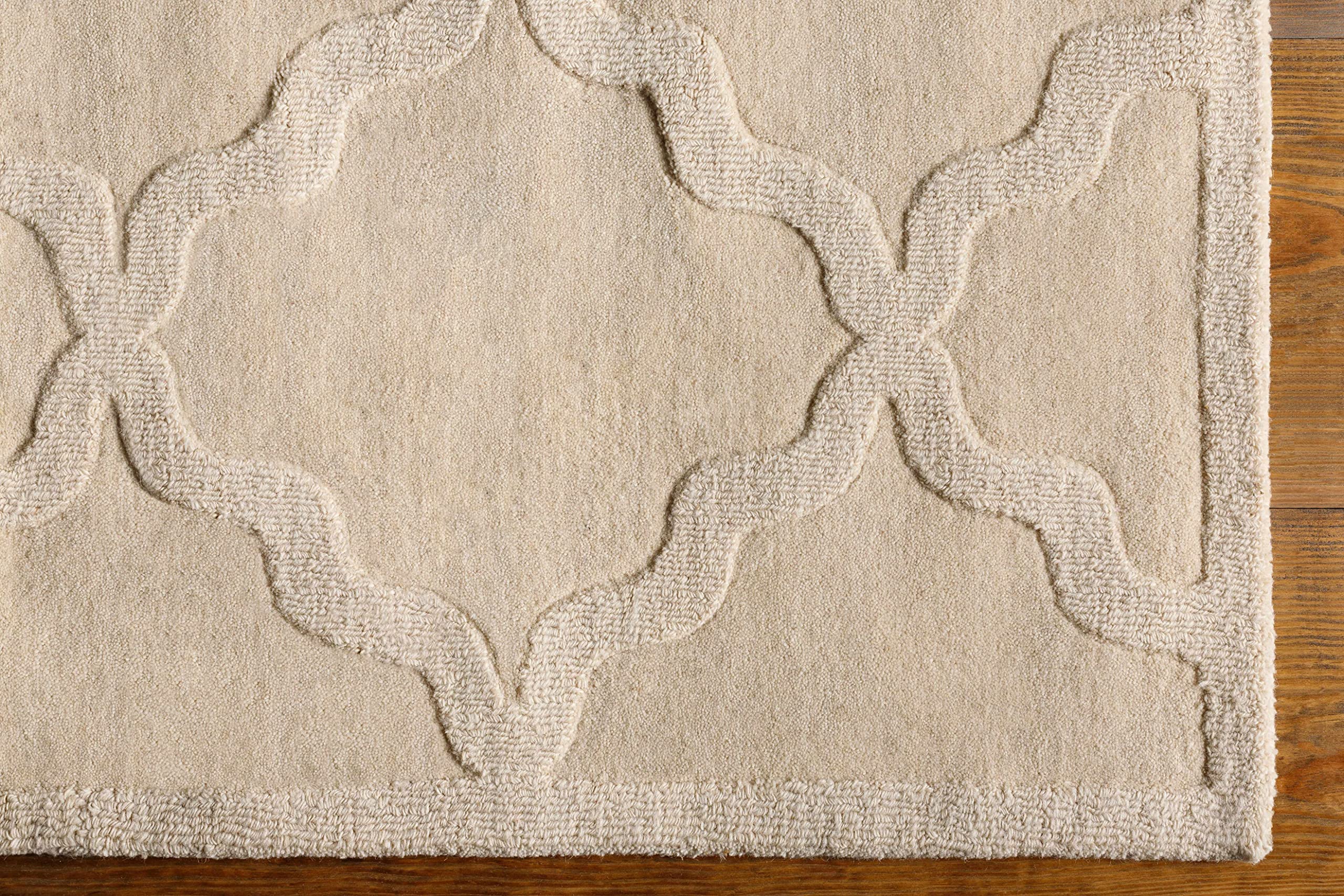 Hauteloom Orick Wool Area Rug for Living Room & Bedroom - Solid Beige with Border - 3' x 5' - Soft & Durable - Perfect for Home Decor, Cozy Spaces & High-Traffic Areas