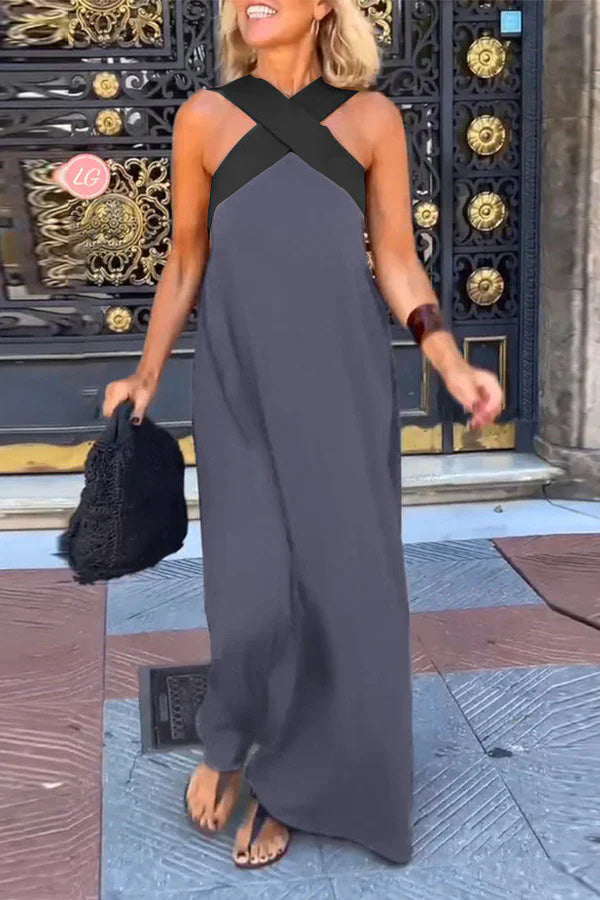 Stylish Crossover Backless Sleeveless Loose Maxi Dress for Women | Summer Beach Party & Evening Wear | Flowy Boho Chic Dress for Vacations & Date Nights