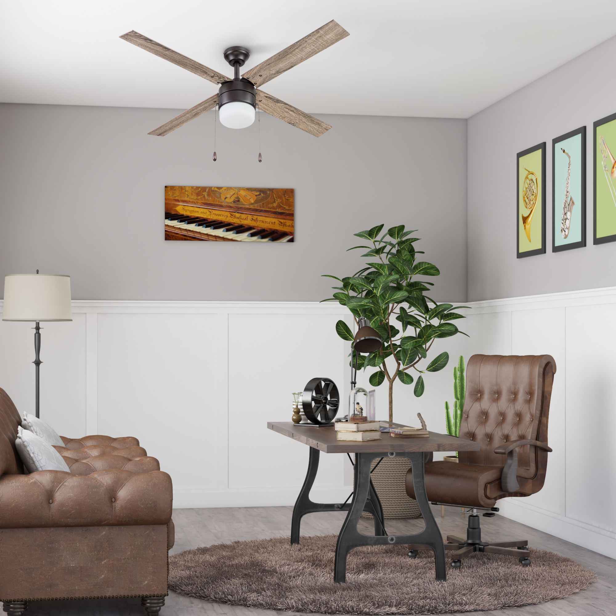 52 Inch Espresso Bronze Ceiling Fan with Pull Chain - Modern Indoor Cooling Fan for Living Room, Bedroom, and Office