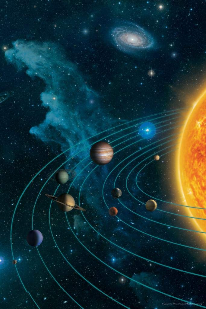 Vincent Hie Solar System Art Print - Laminated Earth Moon Stars Planets Galaxy Poster - 12x18 Dry Erase Wall Decor for Classroom, Nursery & Office | Space-Themed Educational Decor
