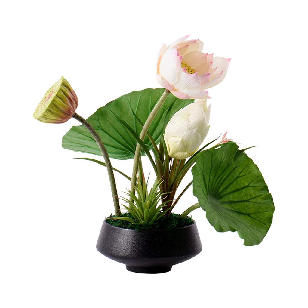 Chinese Style Artificial Lotus Flower Bonsai in Pot - Realistic Fake Lotus Plant for Home, Hotel & Office Decor - Perfect for Zen Decor, Table Centerpiece & Asian-Themed Interior Design