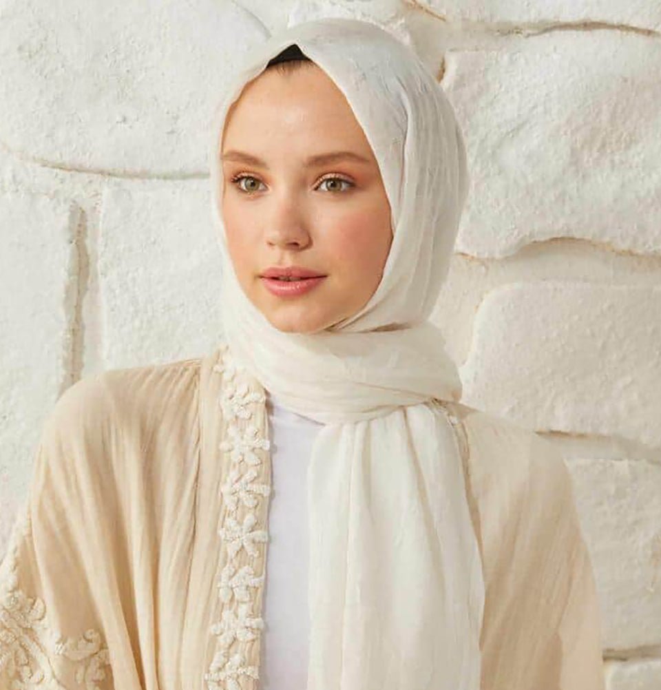 Breathable Bamboo Viscose Summer Hijab Shawl - Soft & Lightweight White Scarf for Women | Perfect for Beach, Travel & Daily Wear