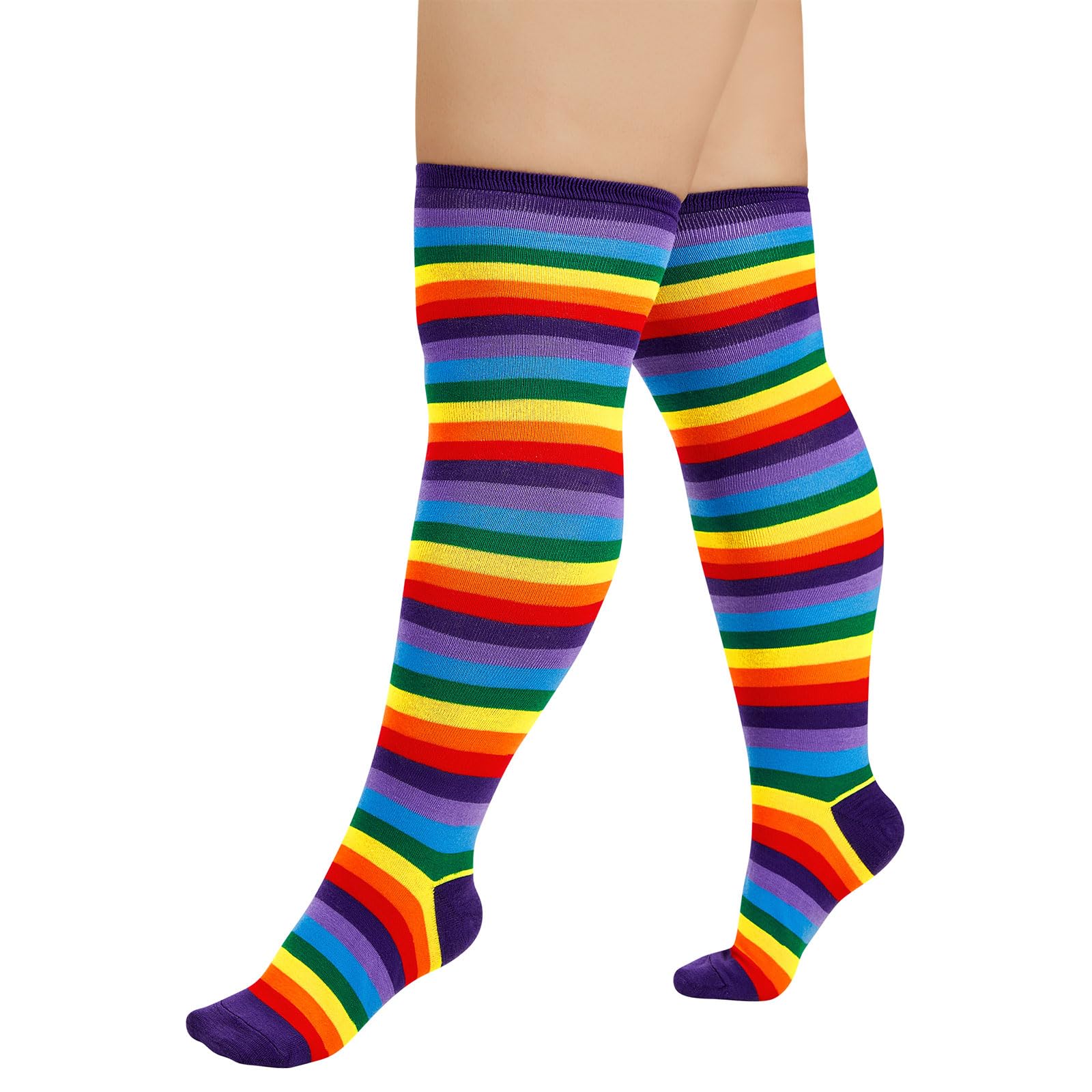 Colorful Women's Rainbow Striped Knee High Socks - Thigh High Stockings & Leg Warmers for Cosplay, Costume Parties & Casual Outfits | Soft & Comfortable Tube Socks for Everyday Wear