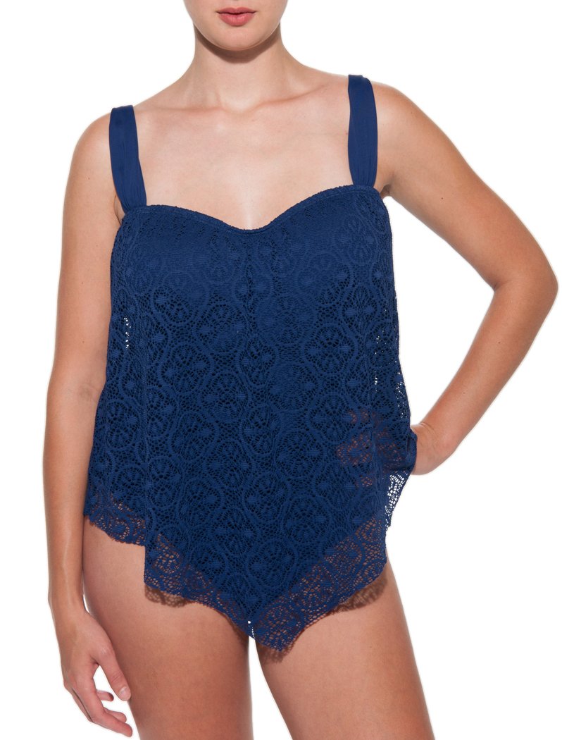 Bleu | Rod Beattie Women's Plus Size Sheer Mesh Bandeau One Piece Swimsuit - Sexy Beachwear for Pool, Vacation & Summer Getaways