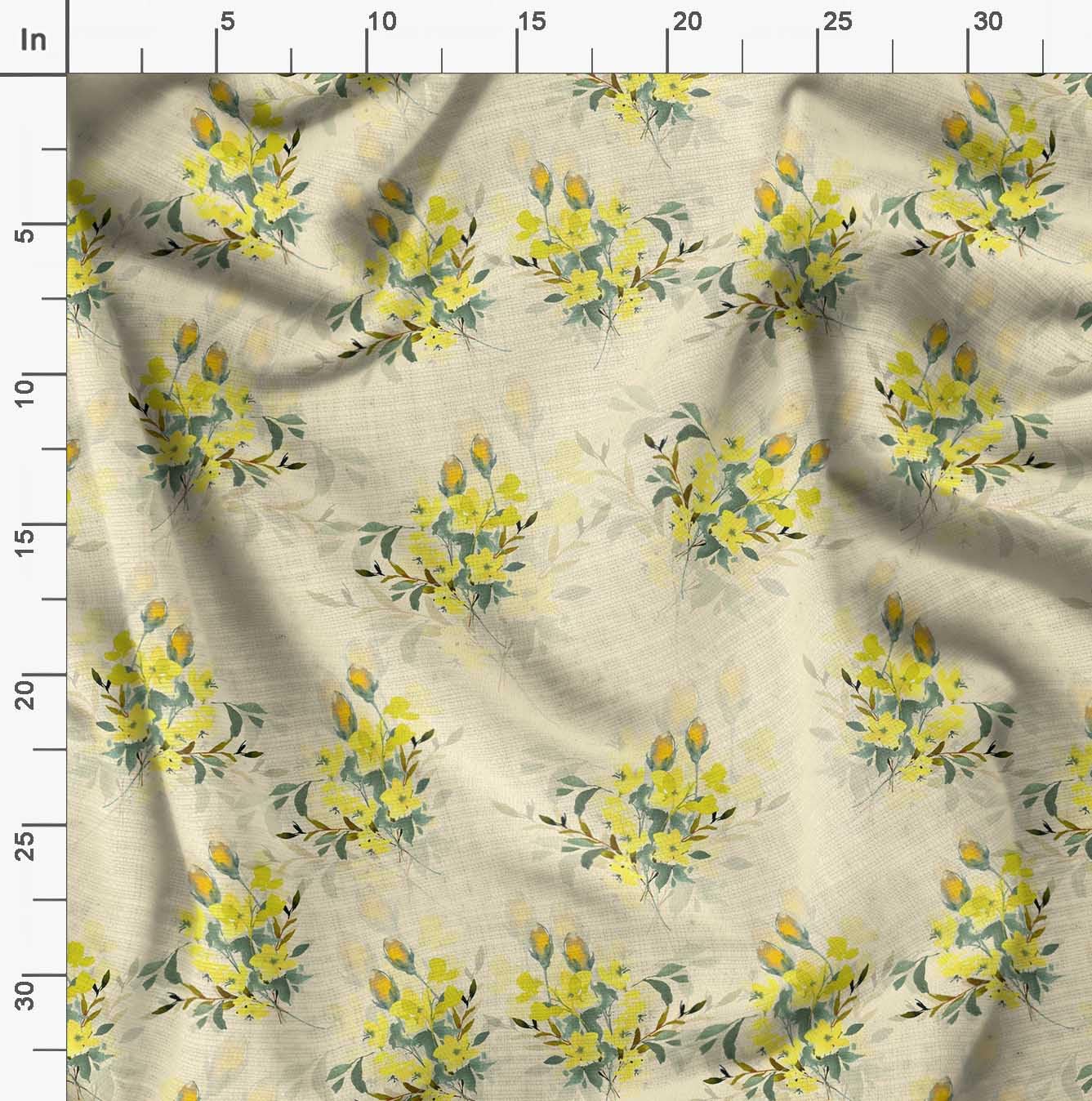 Soimoi Cotton Voile Fabric - Yellow Floral Print - 56