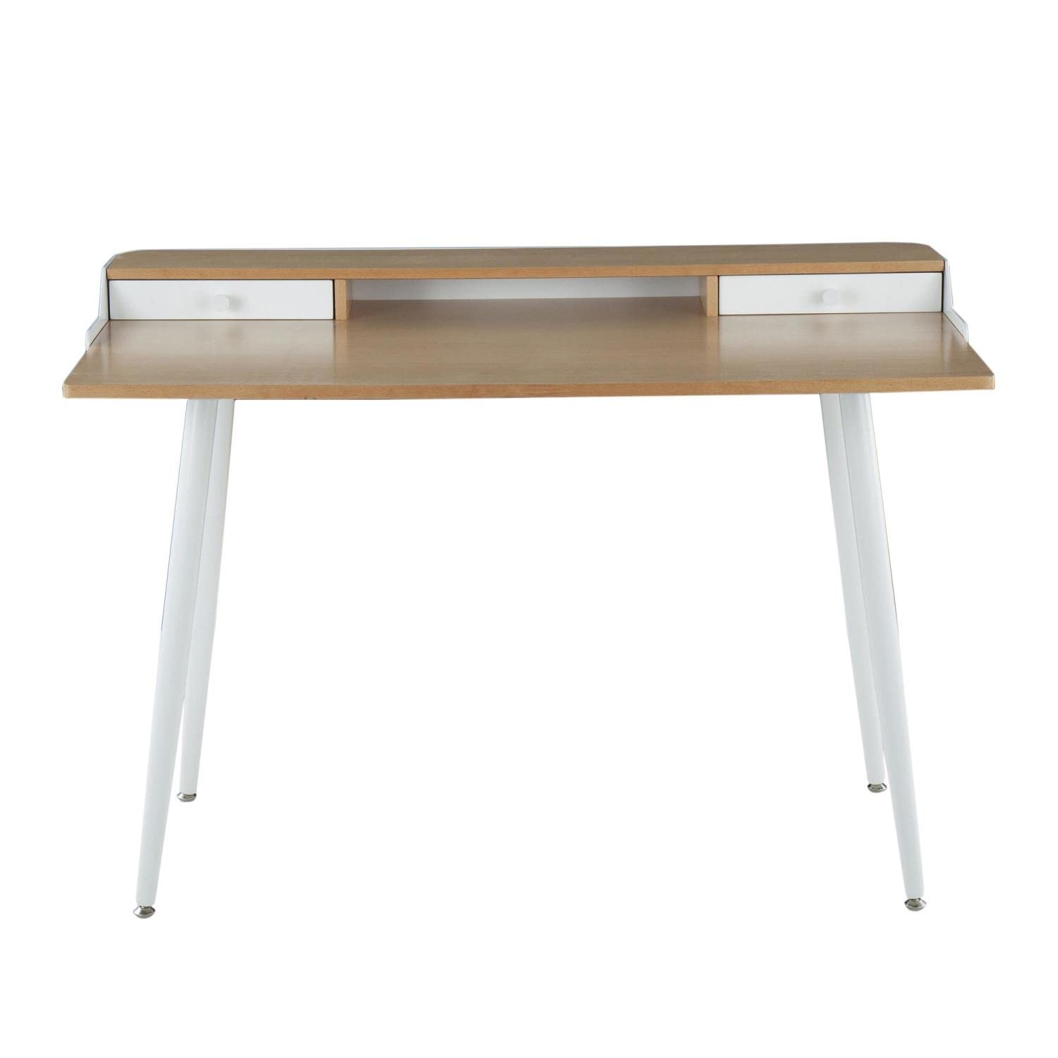 Modern White Steel and Natural Wood Contemporary Desk with White Accents - Perfect for Home Office, Study Room & Workspace Décor
