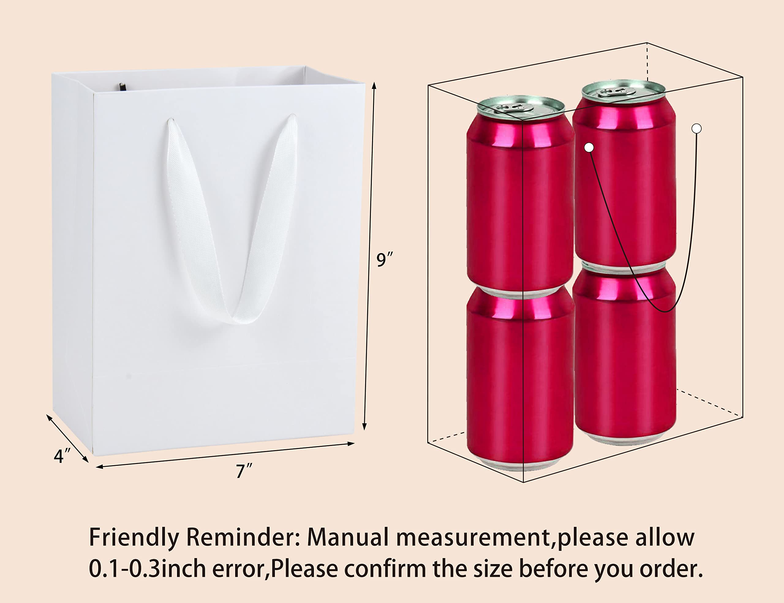 HUAPRINT 20 Pack White Paper Gift Bags with Handles - 7x4x9 Inch Small Shopping Bags for Retail, Party Favors, Wedding, Merchandise & Business - Perfect for Gift Wrapping, Favor Bags & Store Packaging