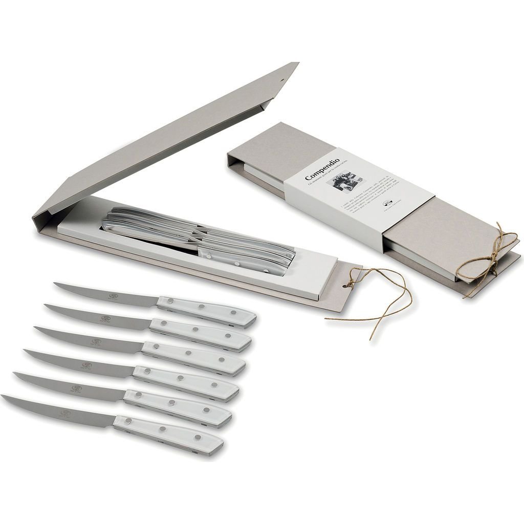 Premium Set of 6 Stainless Steel Steak Knives with Ice Lucite Handles - Sharp Kitchen Cutlery for Steak, Meat & Fine Dining | Perfect for Restaurants, Dinner Parties & Gifting