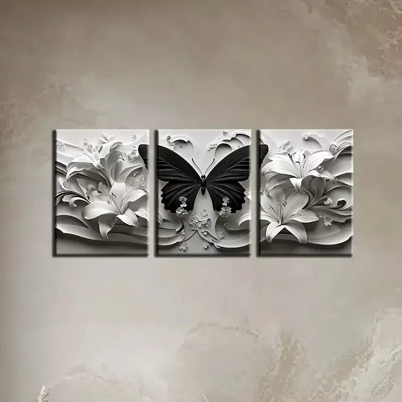3-Piece Abstract Butterfly with White Florals Wall Art Set - Framed Canvas 50x70cm - High Quality Print - 100% Australian Made - Ready to Hang - Perfect for Living Room, Bedroom & Office Decor
