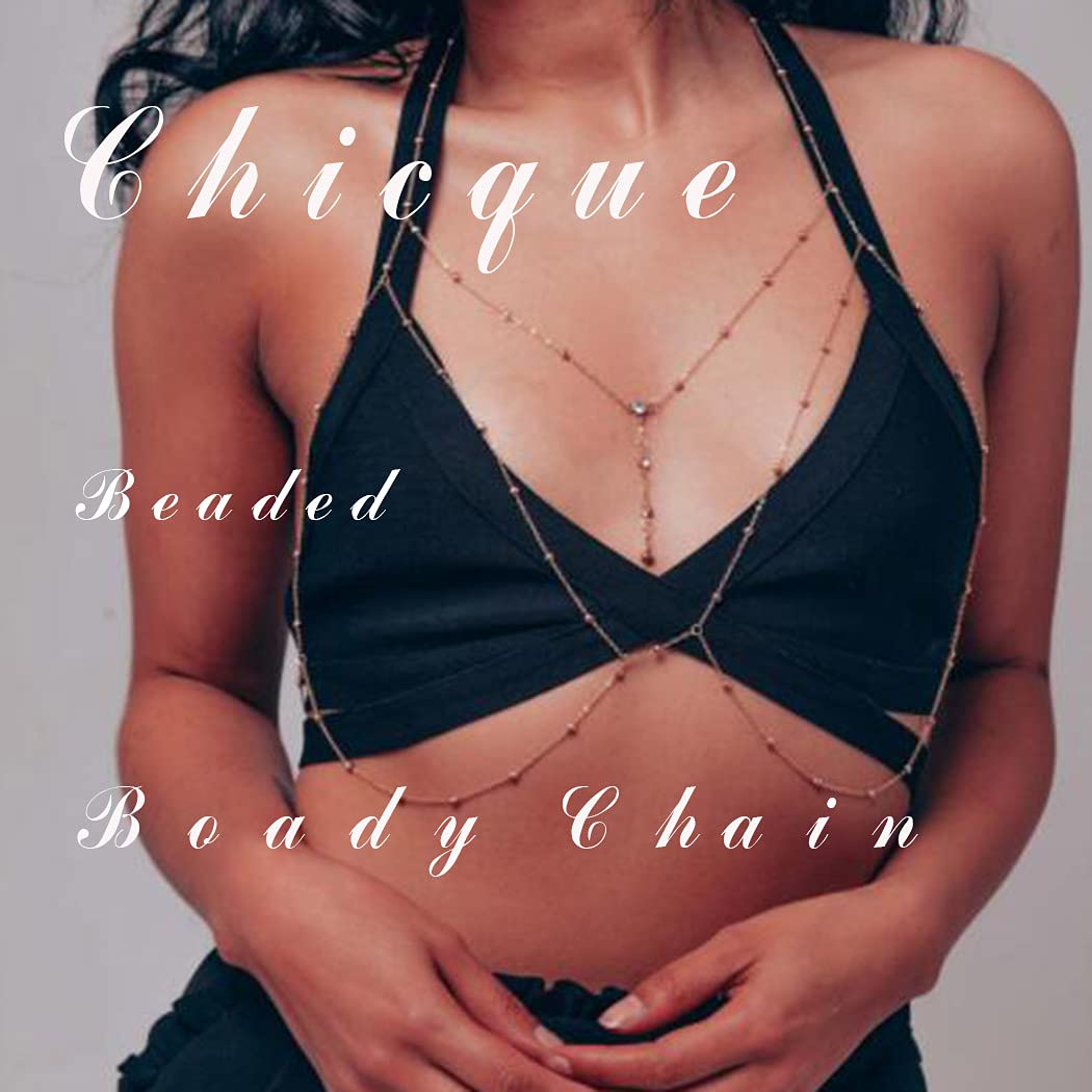Sexy Rhinestone Chain Bra Body Jewelry - Gold Bikini Body Chain for Women | Perfect for Rave, Party & Beach Wear
