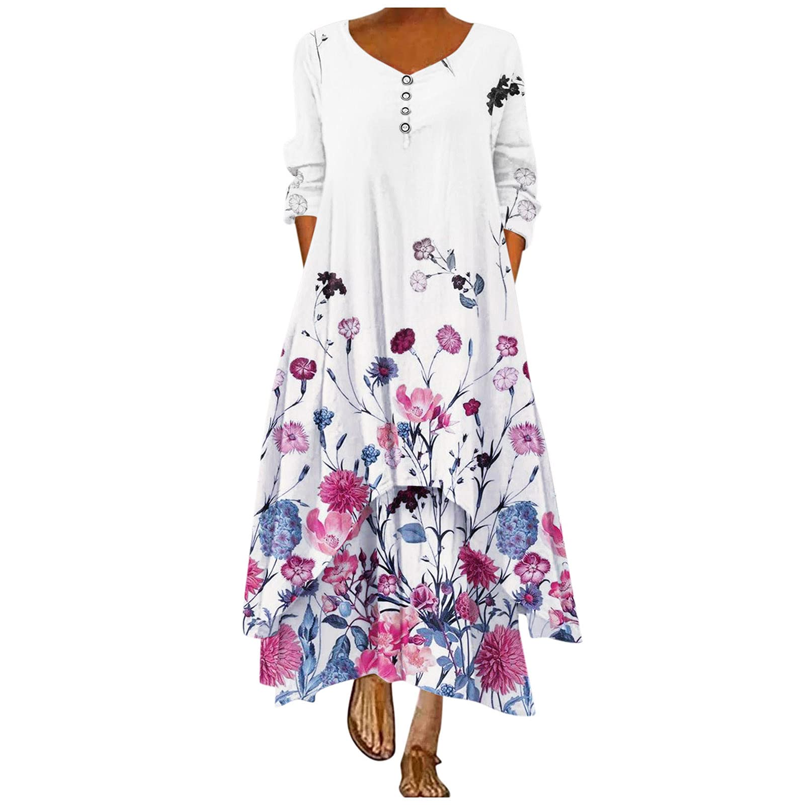 Plus Size Floral Maxi Dress for Women - Loose Bohemian Summer Beach Gown with Long Sleeves | Perfect for Vacation, Poolside, and Casual Outings