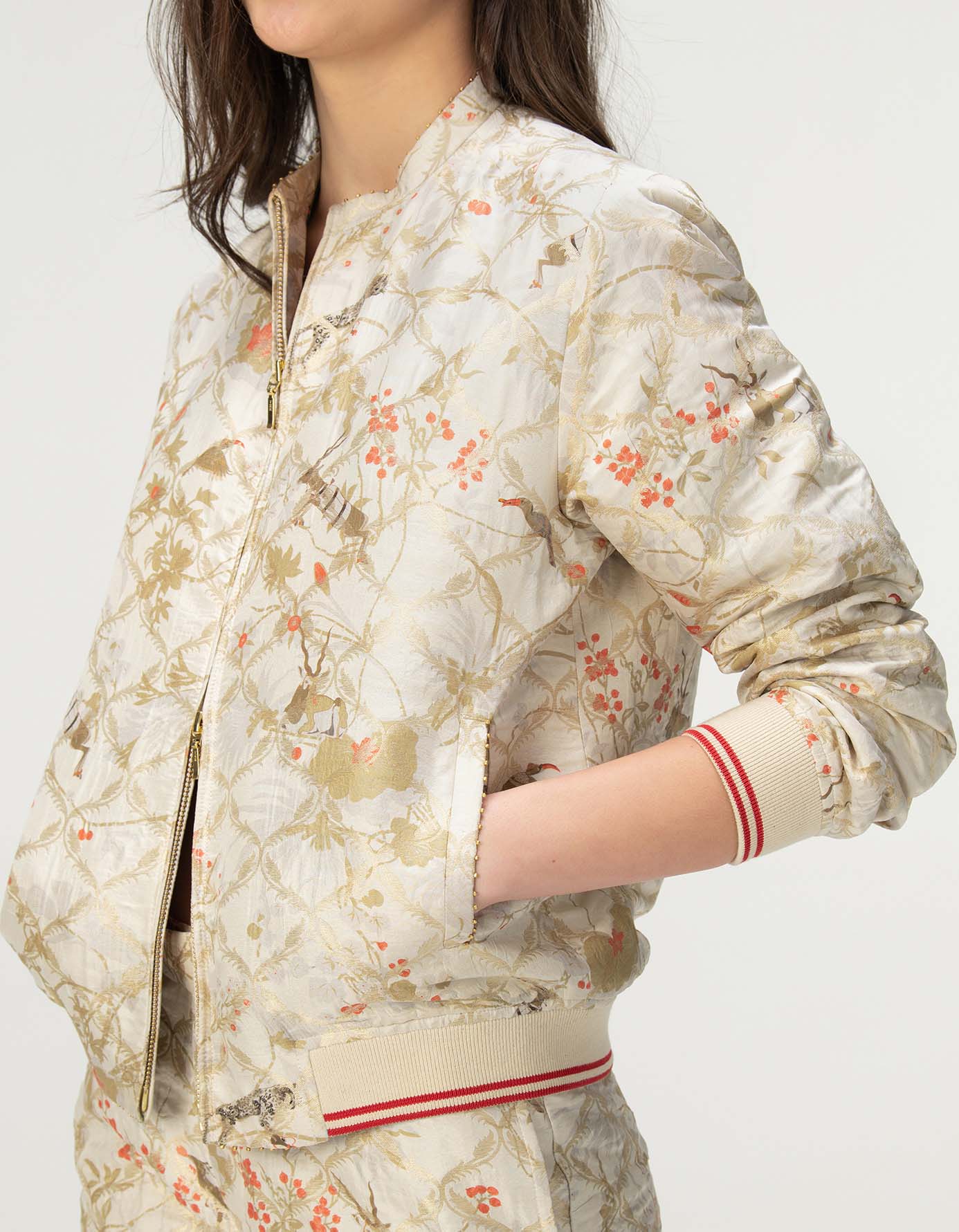 Janbaaz Premium Silk Brocade Bomber Jacket for Men - Ivory Luxury Embroidered Coat | Perfect for Weddings, Parties & Formal Occasions
