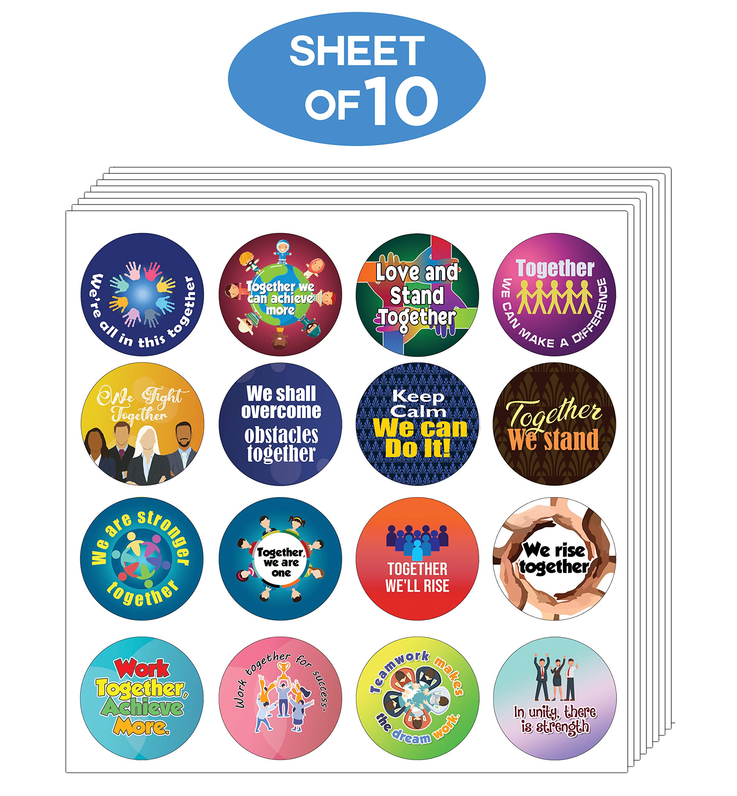 Creanoso 'We’re All in This Together' Motivational Stickers (10-Sheet Pack) - Fun Reward Stickers for Kids Classroom & Home - Perfect Stocking Stuffers & Party Favors for Boys & Girls - Great for Teachers, Parents & Group Activities