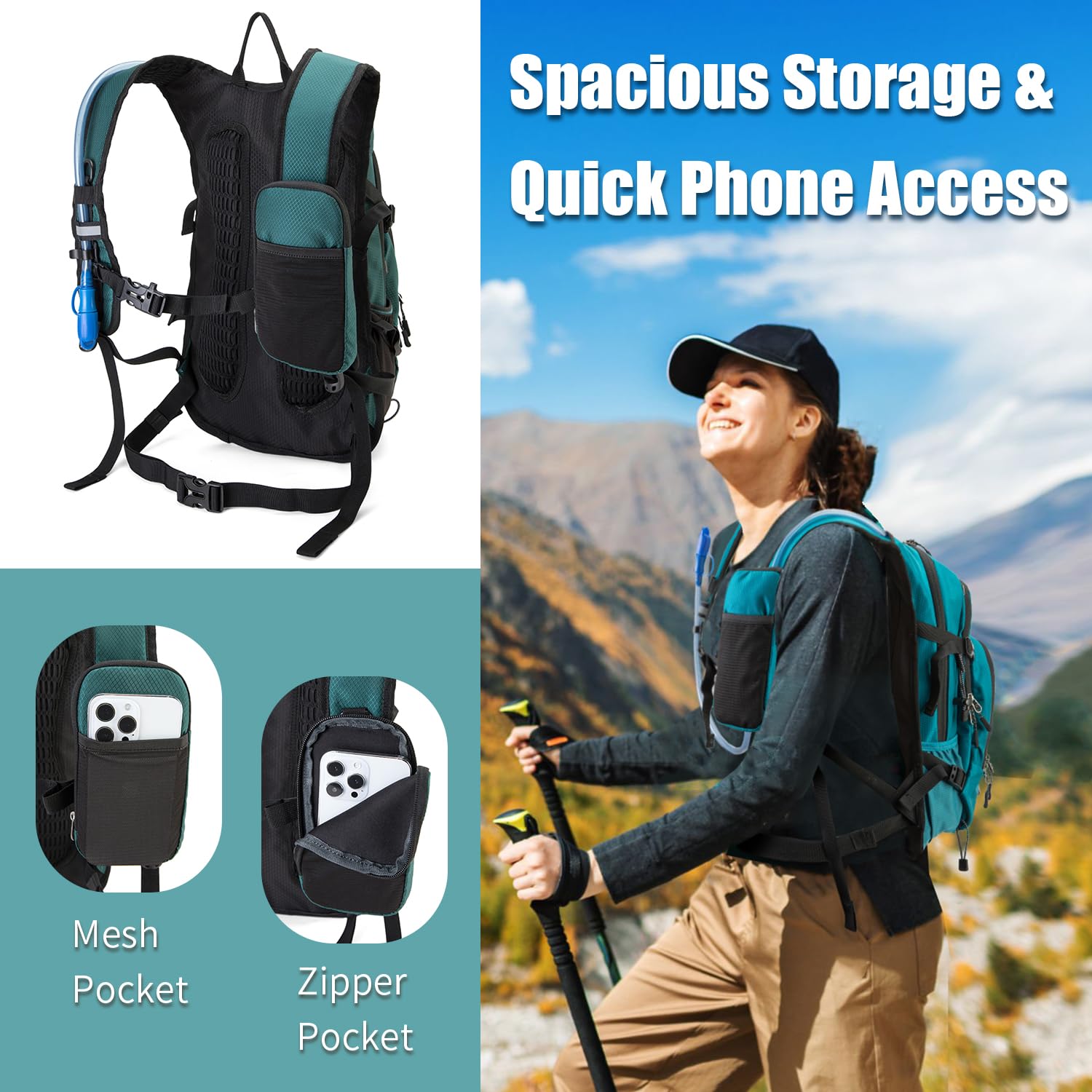 2L Hydration Backpack - 18L Lightweight Hiking Pack with Insulated Water Bladder for Men & Women - Perfect for Biking, Running, Camping & Outdoor Festivals