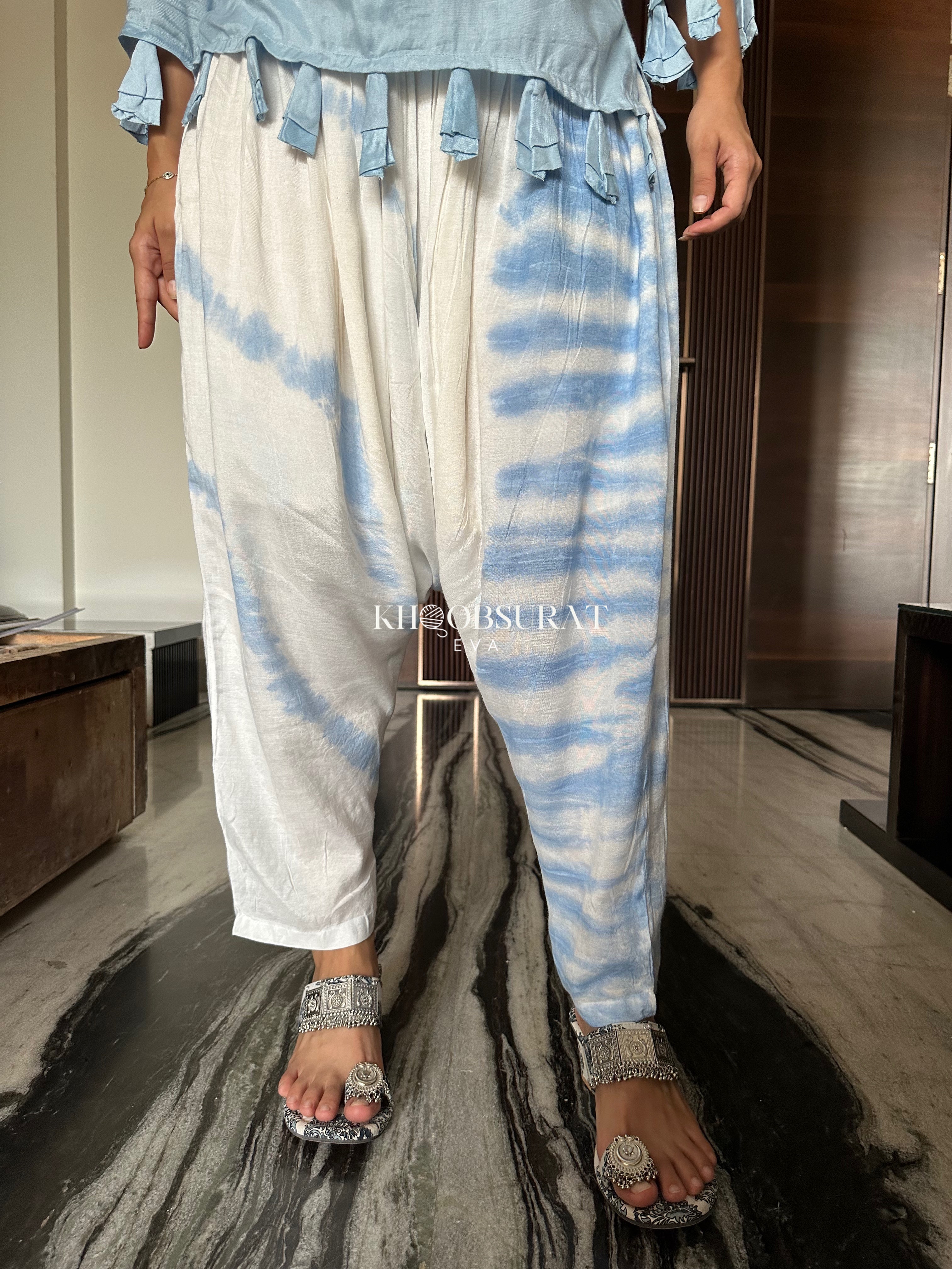 Stylish Blue Top with Tulip Pants Set - Women's Fashion Outfit for Casual Wear, Office & Spring Outings
