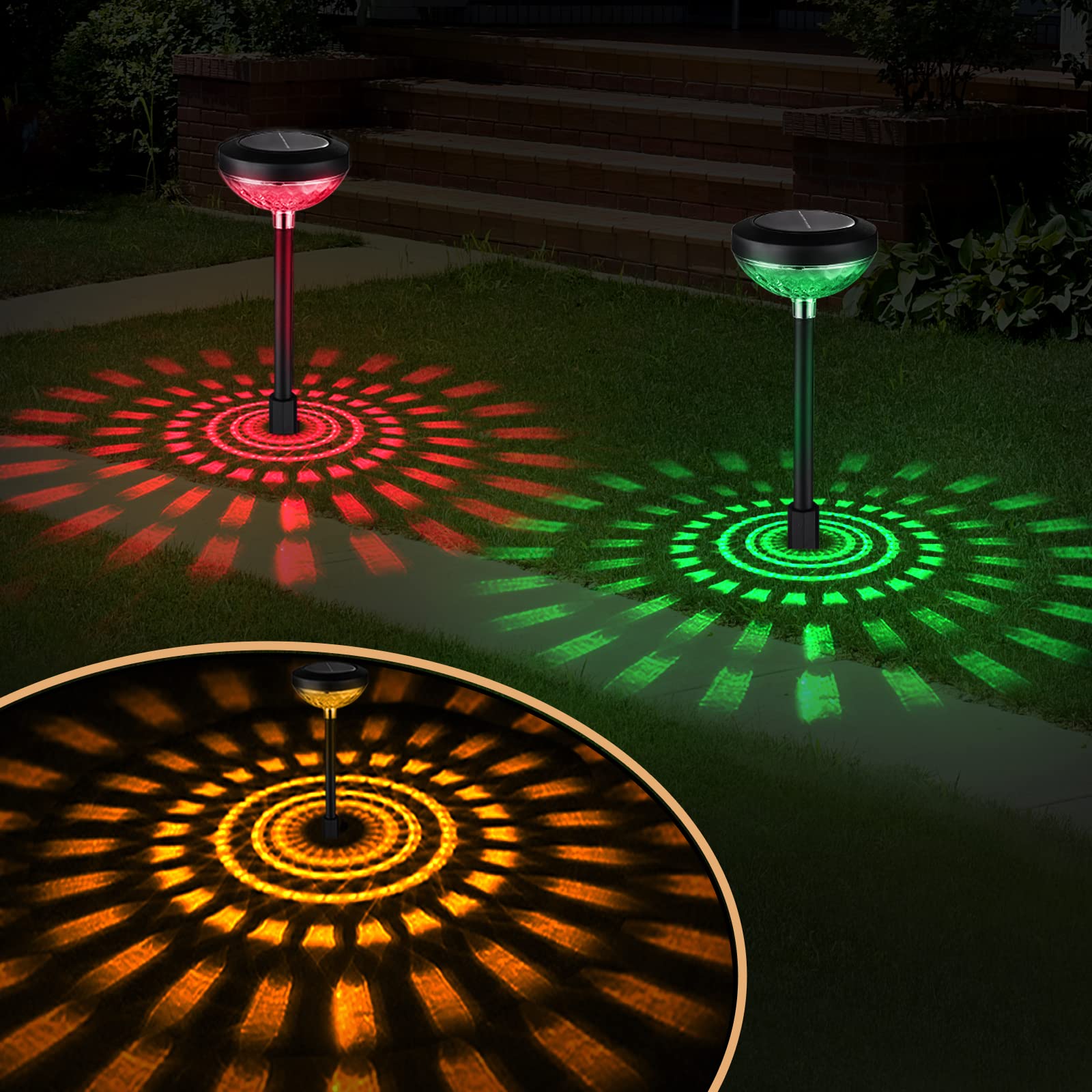 OkayGoo Solar Pathway Lights 2 Pack - Warm White & Color Changing Outdoor Solar Lights, Waterproof Solar Garden Lights for Walkway, Yard, Driveway, Lawn Decor | Perfect for Landscape Lighting, Garden Decoration & Outdoor Party Decor