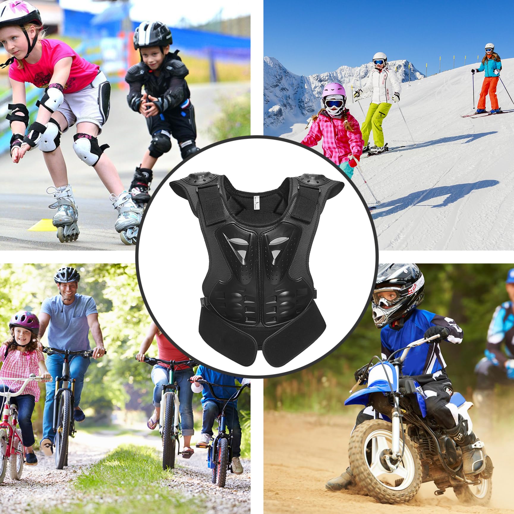 **Kids Motorcycle Chest Protector Vest - Adjustable Dirt Bike Body Armor for Ages 8-12 | 3D Anti-Fall Safety Gear with Reflective Strips | Ideal for Cycling, Skiing, Skateboarding & Outdoor Sports**