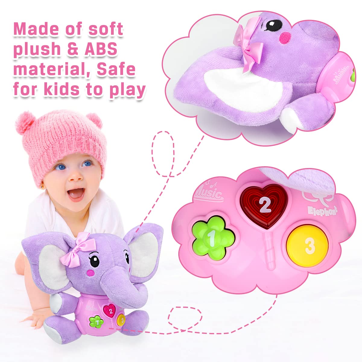 Aiduy Musical Plush Elephant Toy for Babies 6-12 Months - Light Up Gift for Newborns & Infants - Perfect for Playtime & Nursery Decor