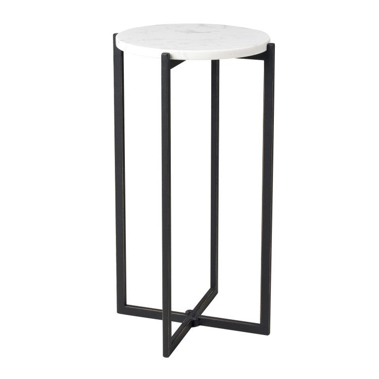 Lanier Round Accent Table - 10 x 18 Inches in Black & White - Perfect for Living Room, Bedroom, or Entryway Decor
