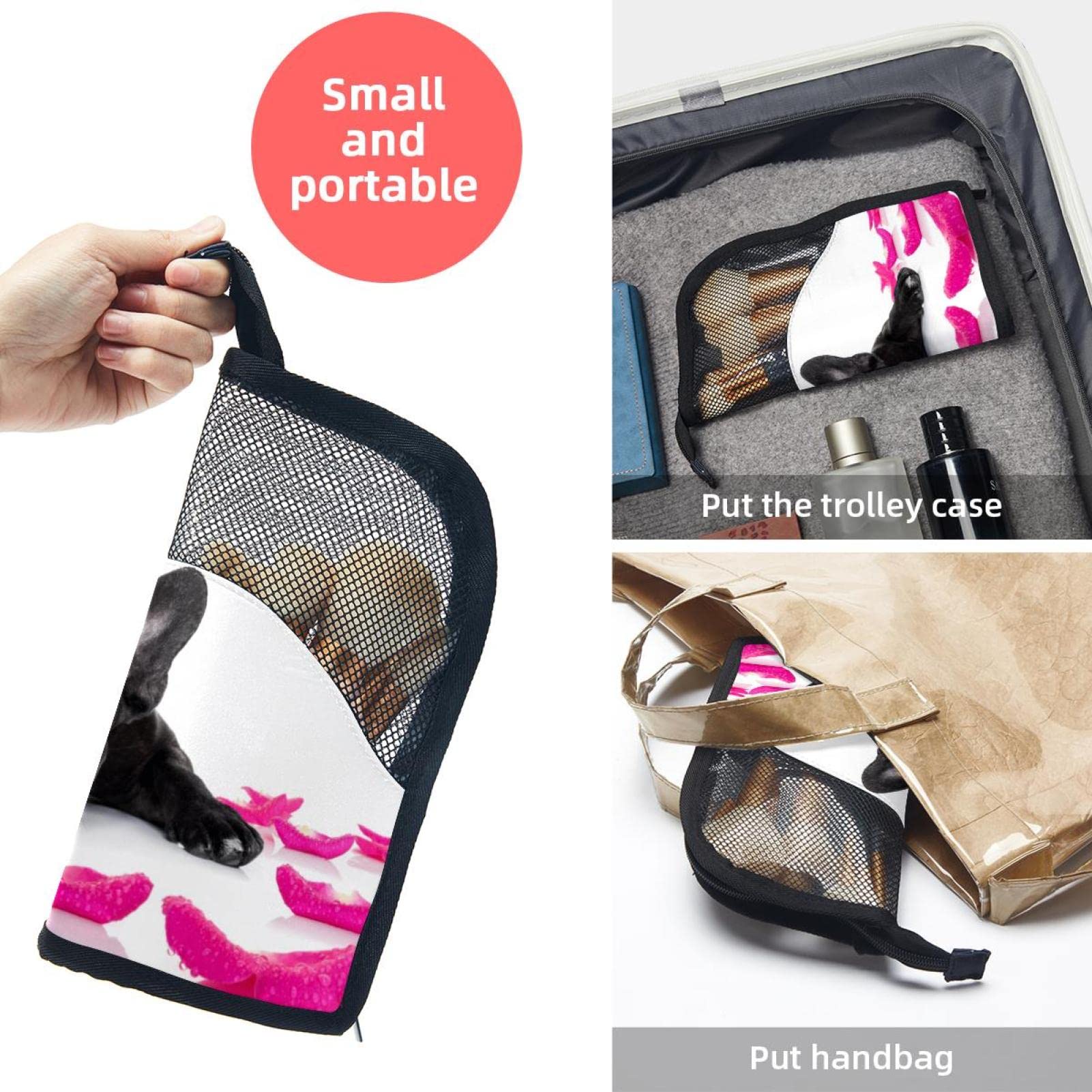 French Bulldog Rose Petal Makeup Brush Organizer Bag - 12 Slot Portable Makeup Brush Holder Case for Travel, Home & Professional Makeup Artist Use