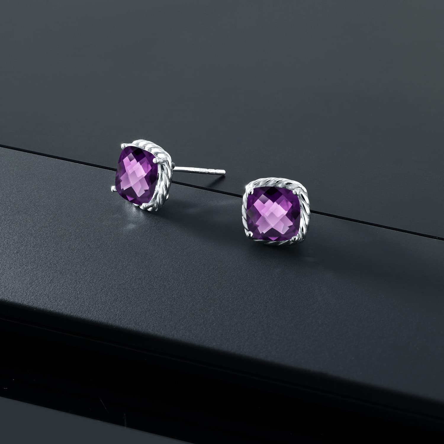 10K White Gold 7MM Cushion Cut Birthstone Stud Earrings for Women & Men | Gemstone Jewelry Gifts for Her, Mom, Wife | Anniversary, Birthday, Mother's Day Present