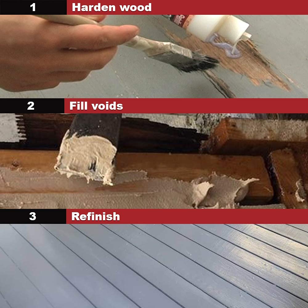 PC-Products Wood Repair Epoxy Paste & Wood Hardener Kit - PC-Woody 96 oz & PC-Petrifier 1 Gallon for Furniture, Deck, Floor Restoration - Fix Rotting Wood, Cracks & Holes for DIY Home Improvement Projects