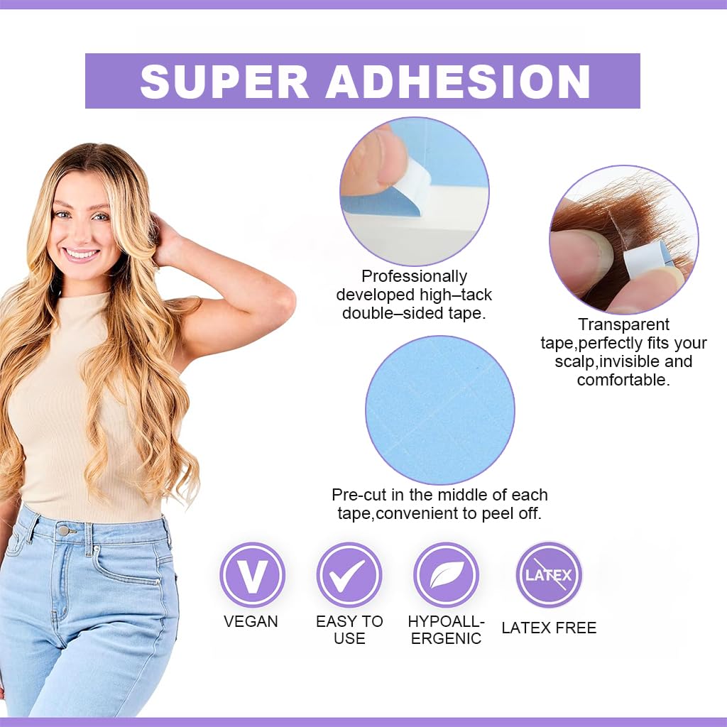 MAYCREATE® 60PCS Double Sided Hair Extension Tape - Strong Adhesive Replacement Tape for Hair Extensions & Wigs | Human Hair Tape Tabs for Seamless Tape-in Extensions | Beauty Salon & DIY Styling Essential