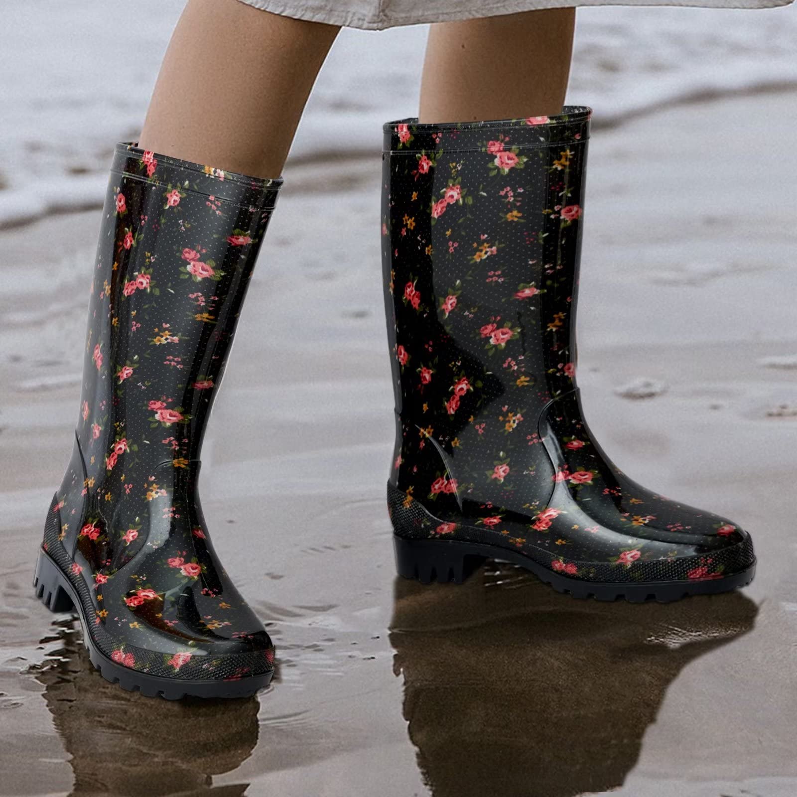 DaeRainy Women's Waterproof Mid-Calf Rain Boots - Non-Slip Garden, Fishing, Farm & Outdoor Work Boots for Women - Perfect for Rainy Days, Yard Work & Outdoor Adventures