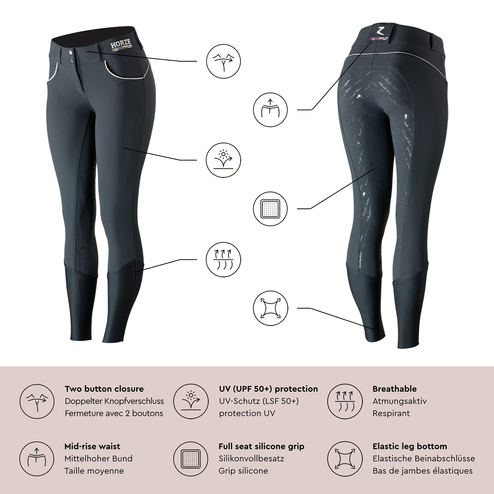 HORZE Women's Nordic Performance Full Seat Silicone Riding Breeches - Equestrian Sports, Horseback Riding & Show Jumping Pants