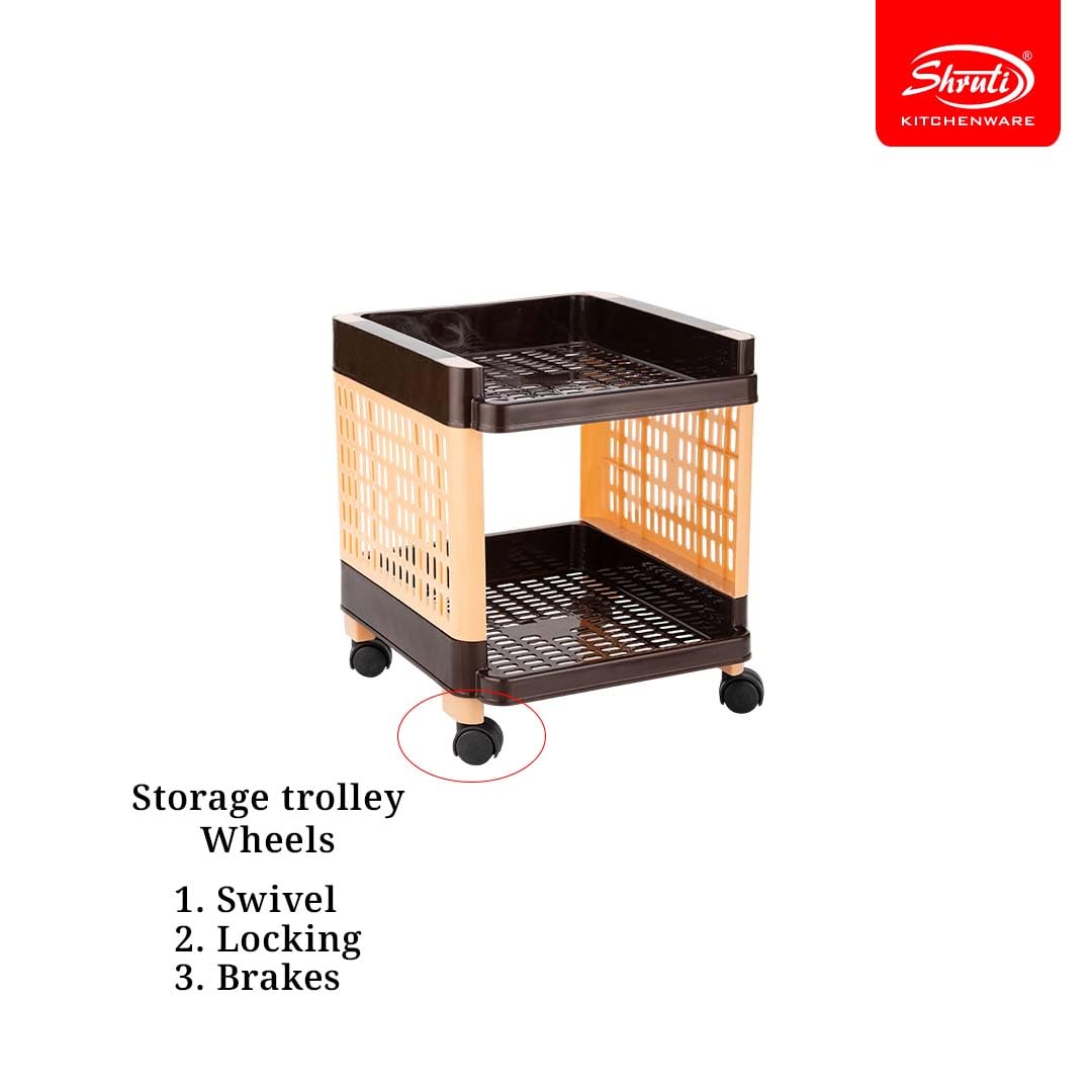2-Tier Rolling Vegetable Storage Rack with Wheels - Brown Plastic Organizer Basket for Kitchen, Pantry & Office - Perfect for Potatoes, Onions & Snacks - Space Saving Storage Solution for Small Homes & Apartments