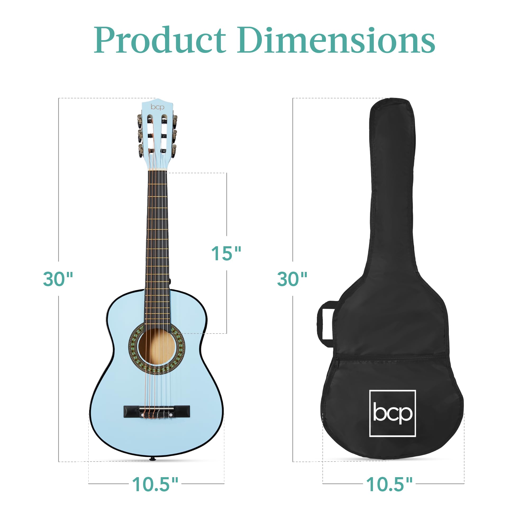 Best Choice Products 30in Kids Acoustic Guitar Beginner Starter Kit with Strap, Case, Extra Strings & Rosette Inlay - Light Blue | Perfect for Kids Music Lessons, Birthday Gifts & First-Time Players