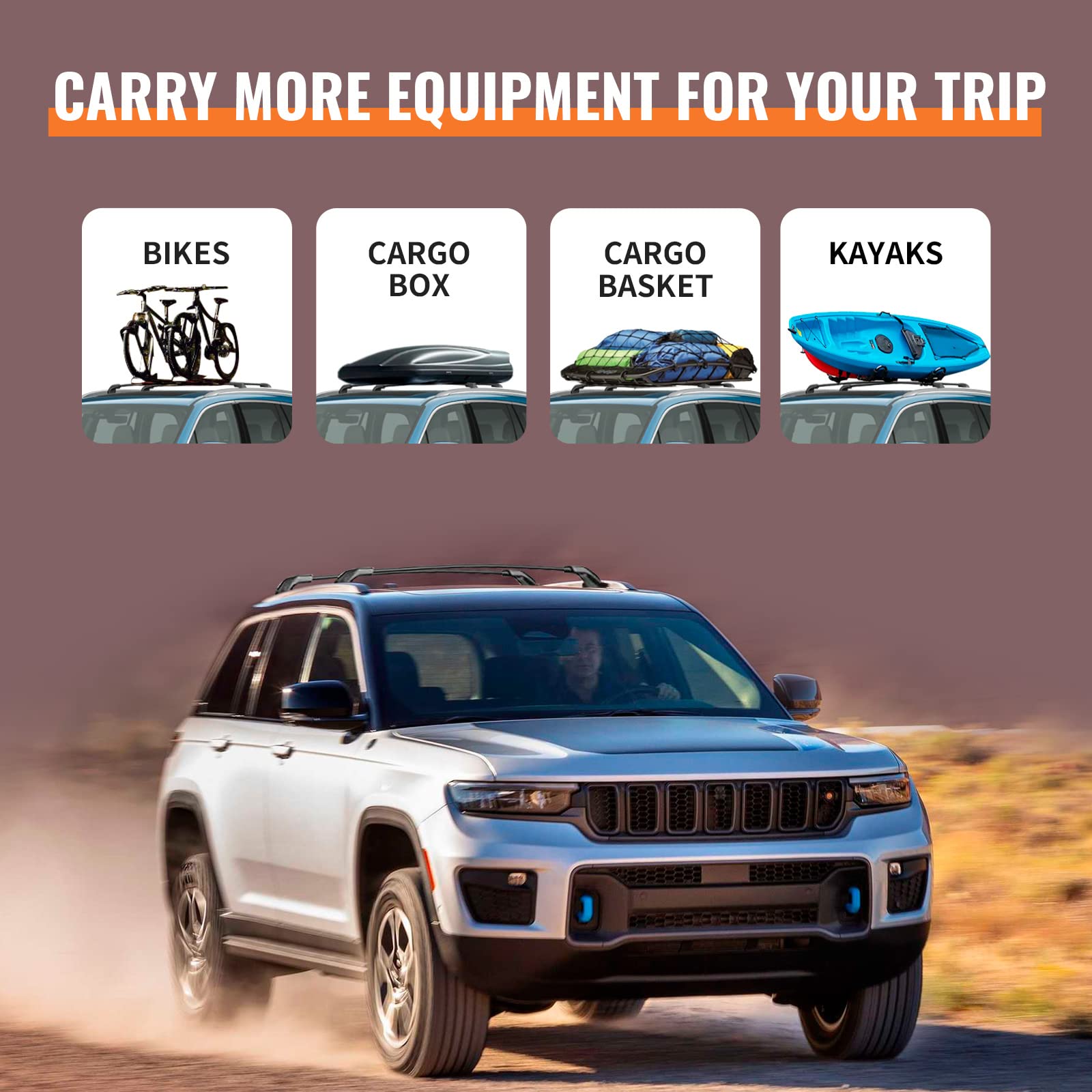 Heavy Duty Aluminum Roof Rack Cross Bars for Jeep Grand Cherokee L 2021-2025 & Grand Cherokee WL 2022-2025 - 220lb Capacity - Perfect for Luggage, Canoe, and Outdoor Adventure Gear