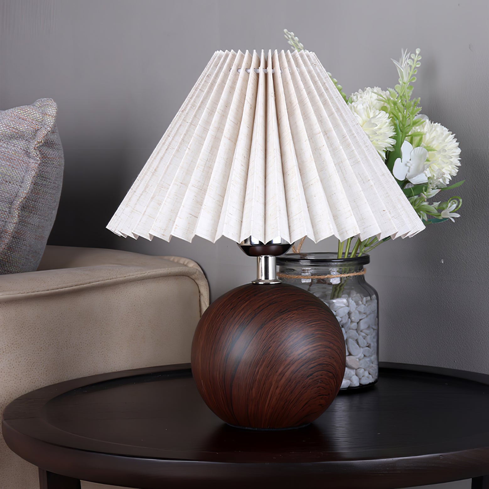 Modern Wooden Pleated Table Lamp - Handcrafted Natural Wood Nightstand Light for Bedroom, Living Room & Office - Warm Ambient Lighting for Home Decor