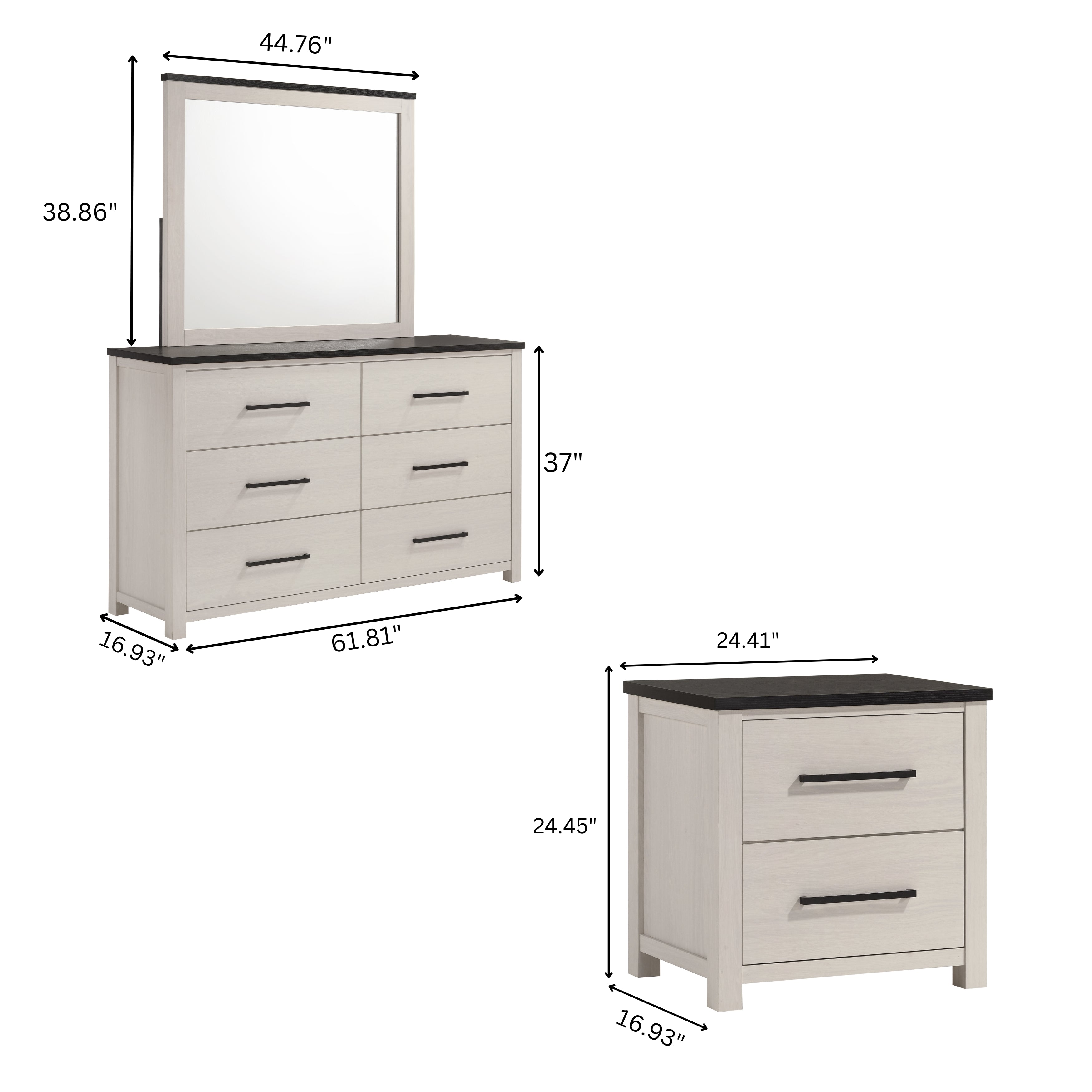 Roundhill Furniture Realynn Wood Bedroom Collection - Queen Size Bed Frame, Nightstand & Dresser Set in Off White Finish | Modern Farmhouse Style for Master Bedroom & Guest Room Decor