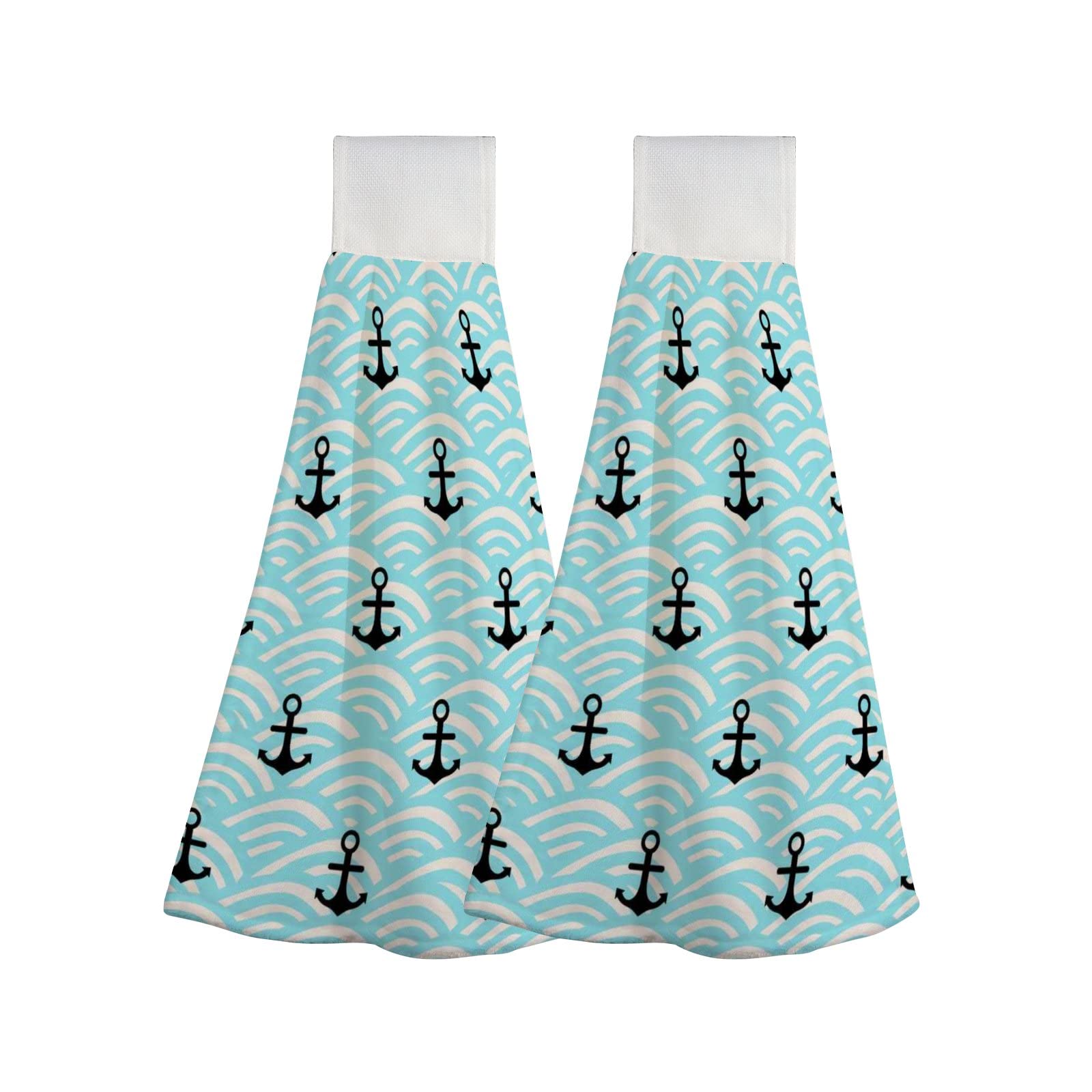 Blue Wave Black Anchors Kitchen Towels - 2 Pack Soft Microfiber Absorbent Hand Towels for Kitchen, Bathroom, Sink, Laundry Room & RV - Quick-Drying Washcloths for Cooking, Cleaning & Household Chores