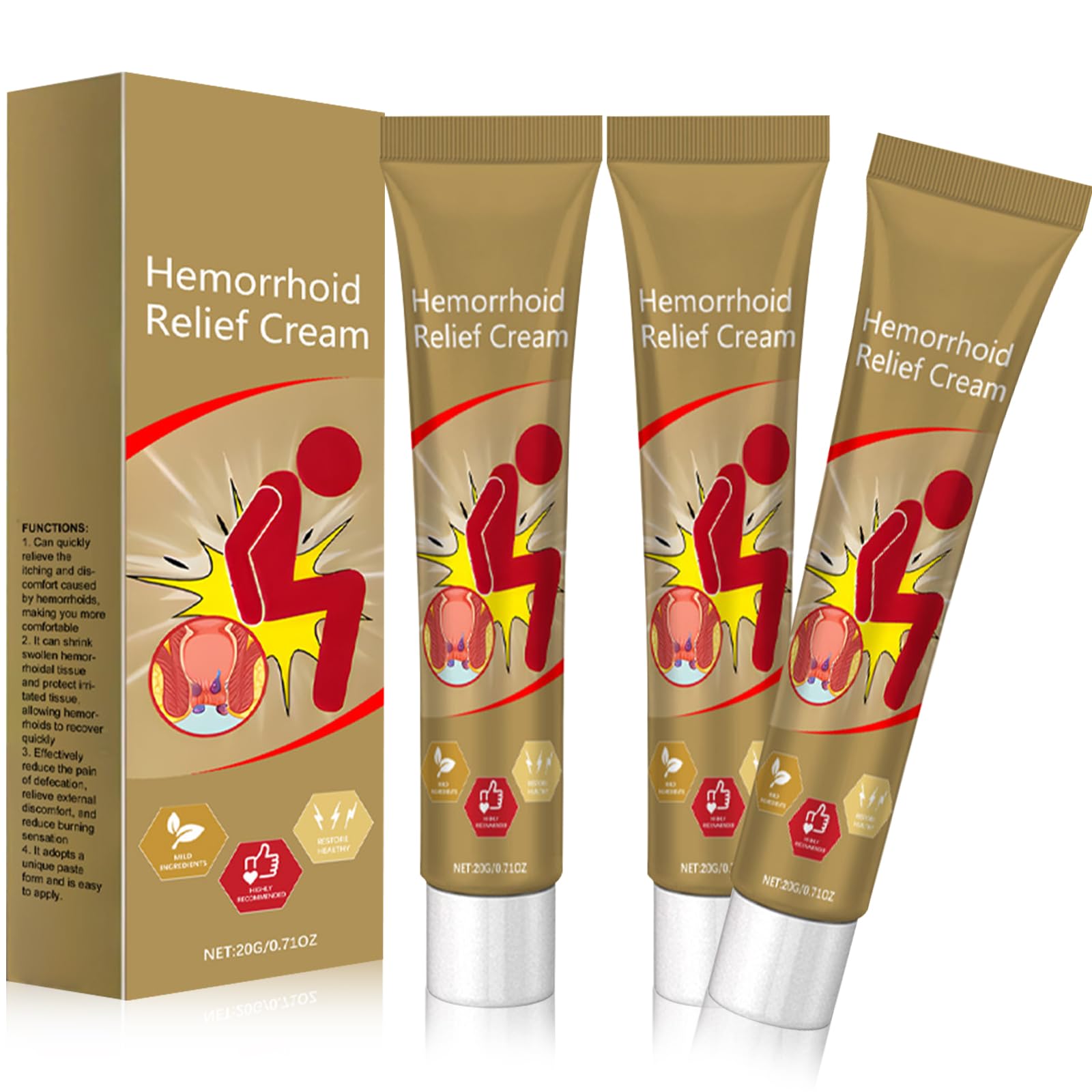 Sadoer Hemorrhoid Relief Cream - Soothing Ointment for Men & Women (3 Pack) - Fast Acting Formula for Pain & Itch Relief - Perfect for Postpartum Care & Daily Comfort