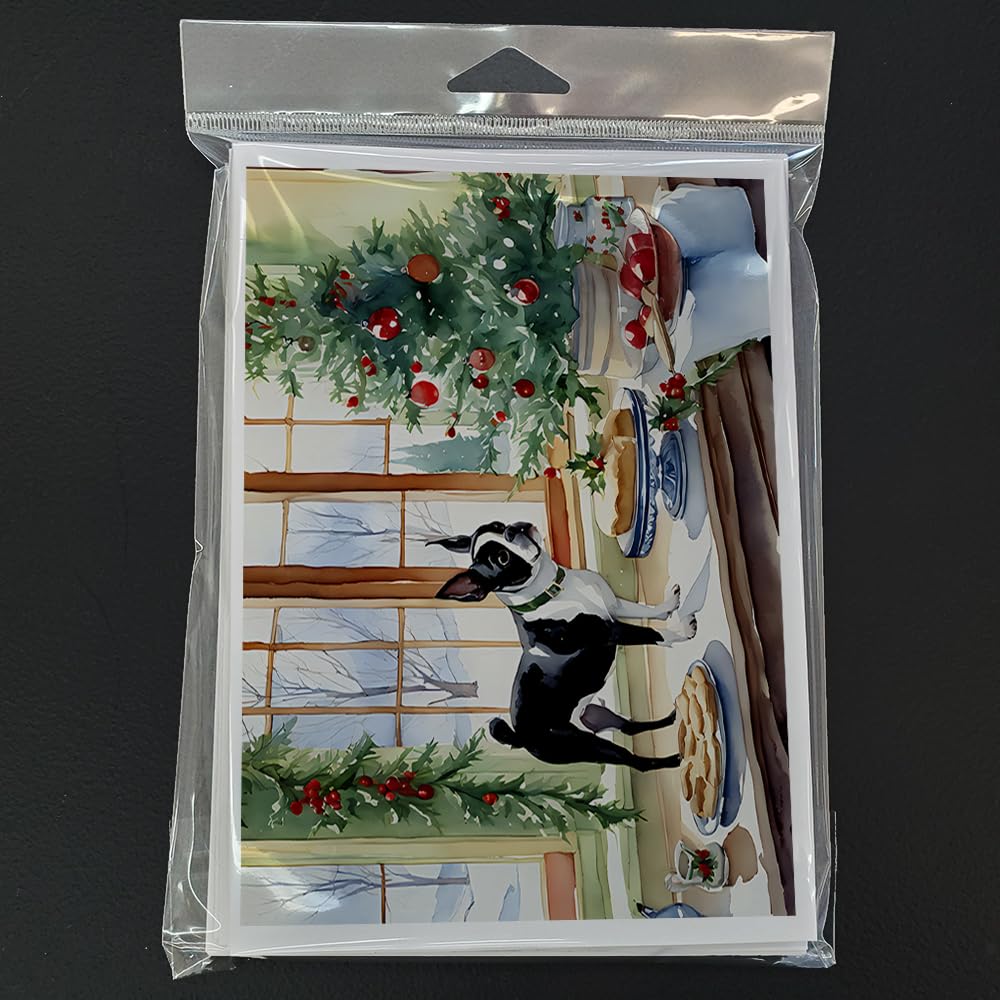 Boston Terrier Christmas Cookies Greeting Cards - Pack of 8 Blank A7 Note Cards (5x7 Inches) with Envelopes - Whimsical Holiday Stationery for Pet Lovers, Christmas Gifts & Festive Correspondence