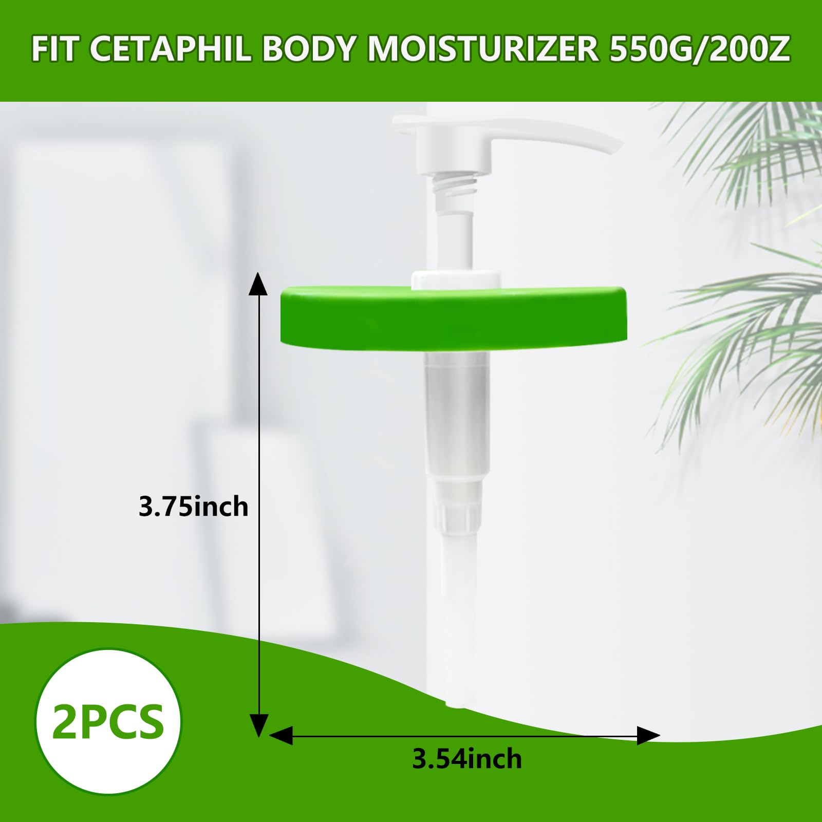 2 Pack Replacement Pump Lids for Cetaphil Body Moisturizer 550g/20oz & 566g - Wide Mouth Green Pump Dispenser Top - Perfect for Travel, Gym & Home Use