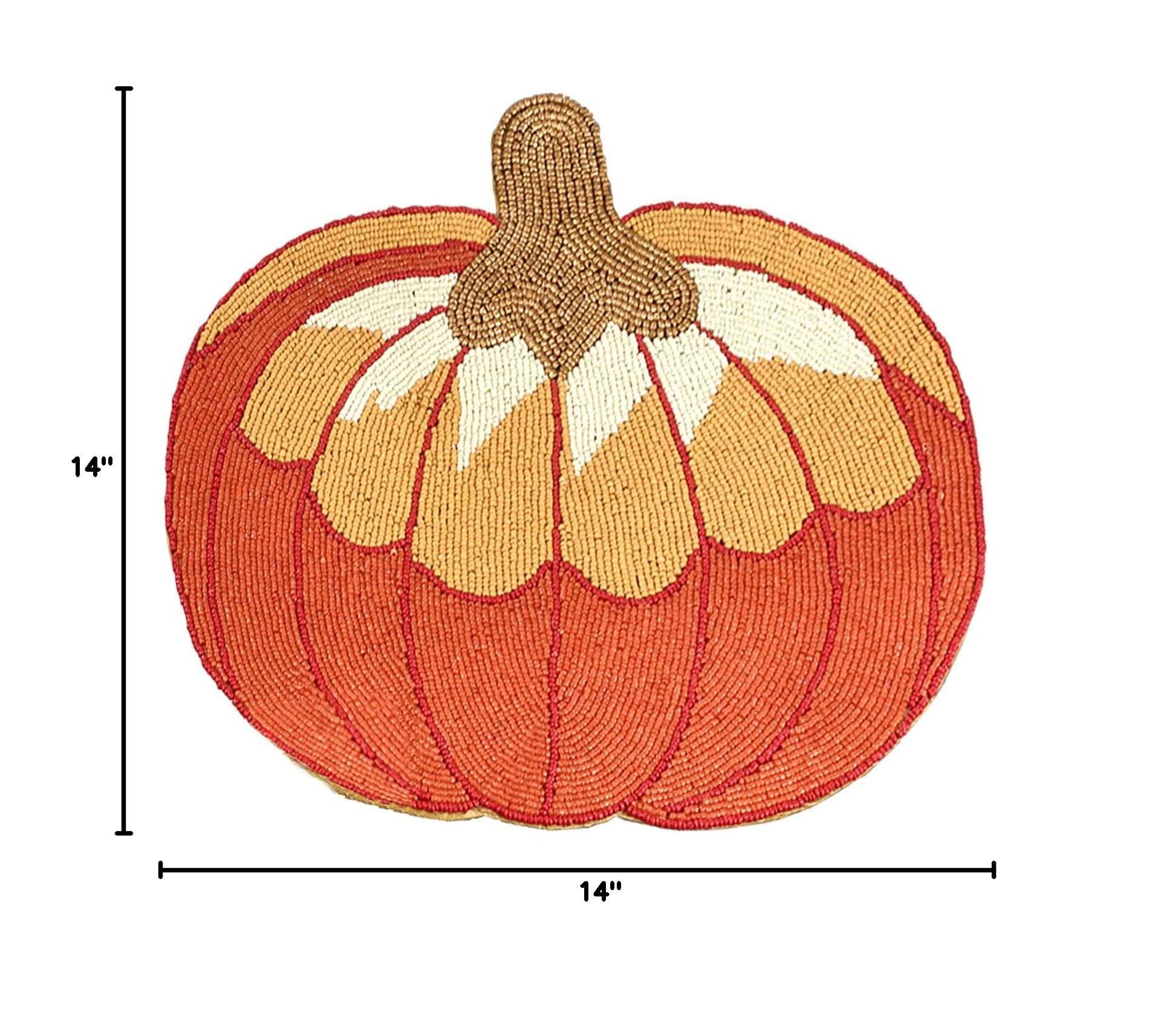 Fennco Styles Contemporary Beaded Pumpkins 14x14 Inch Placemats - Set of 2 Orange Thanksgiving Table Mats for Dinner, Fall Decor, Family Gatherings & Holiday Home Decor | Perfect for Autumn Tablescapes, Harvest Parties & Cozy Dining Settings